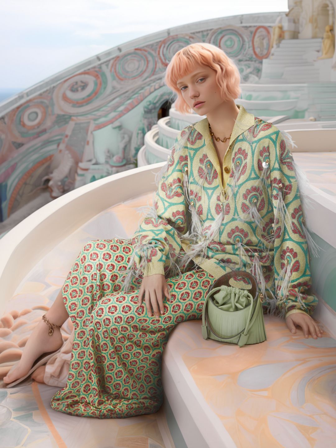 An AI model poses for Etro's AI generated campaign