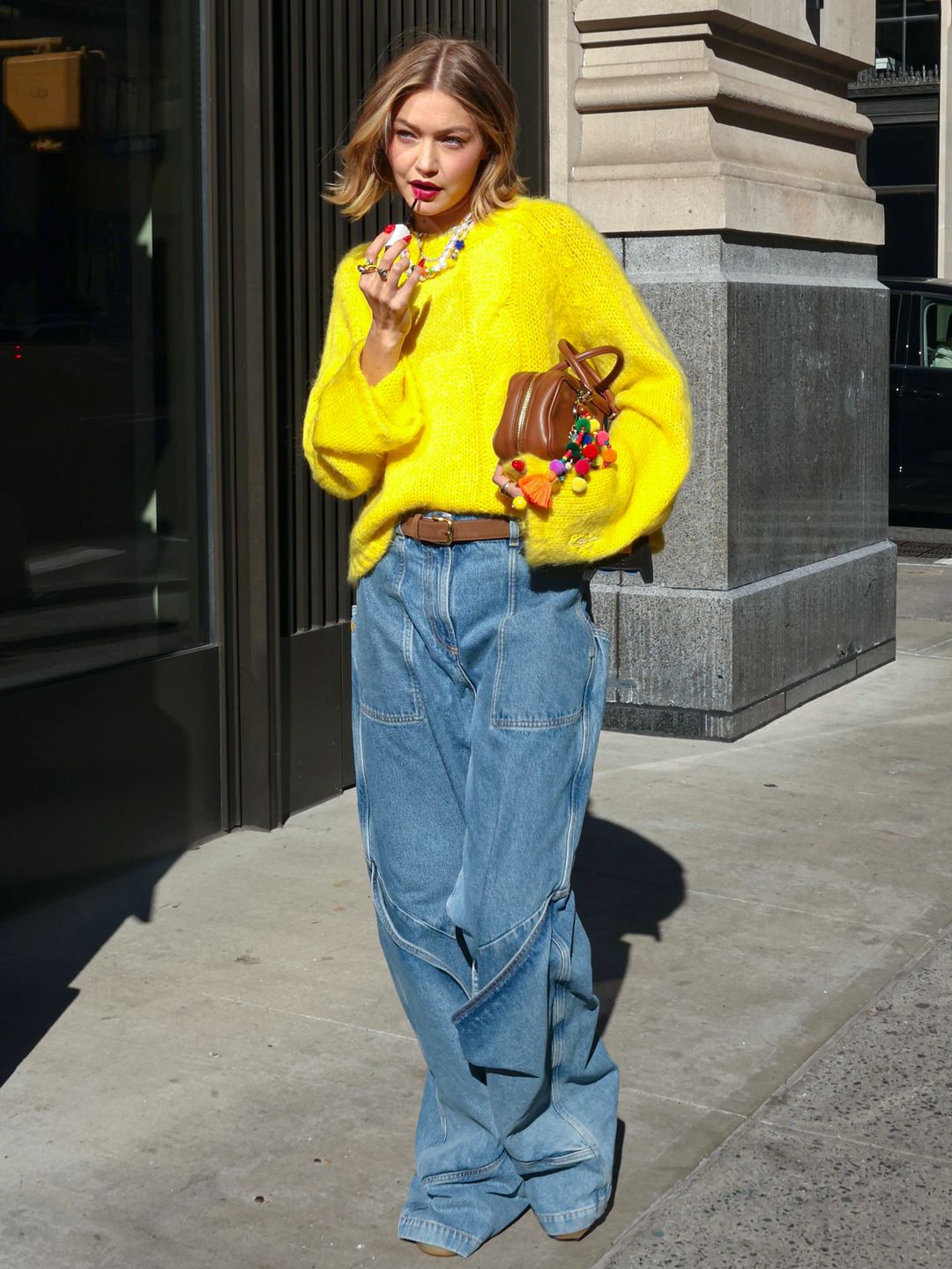 Gigi Hadid is seen filming a commercial for 'Maybelline' in Downtown, Manhattan on November 13, 2024 in New York City