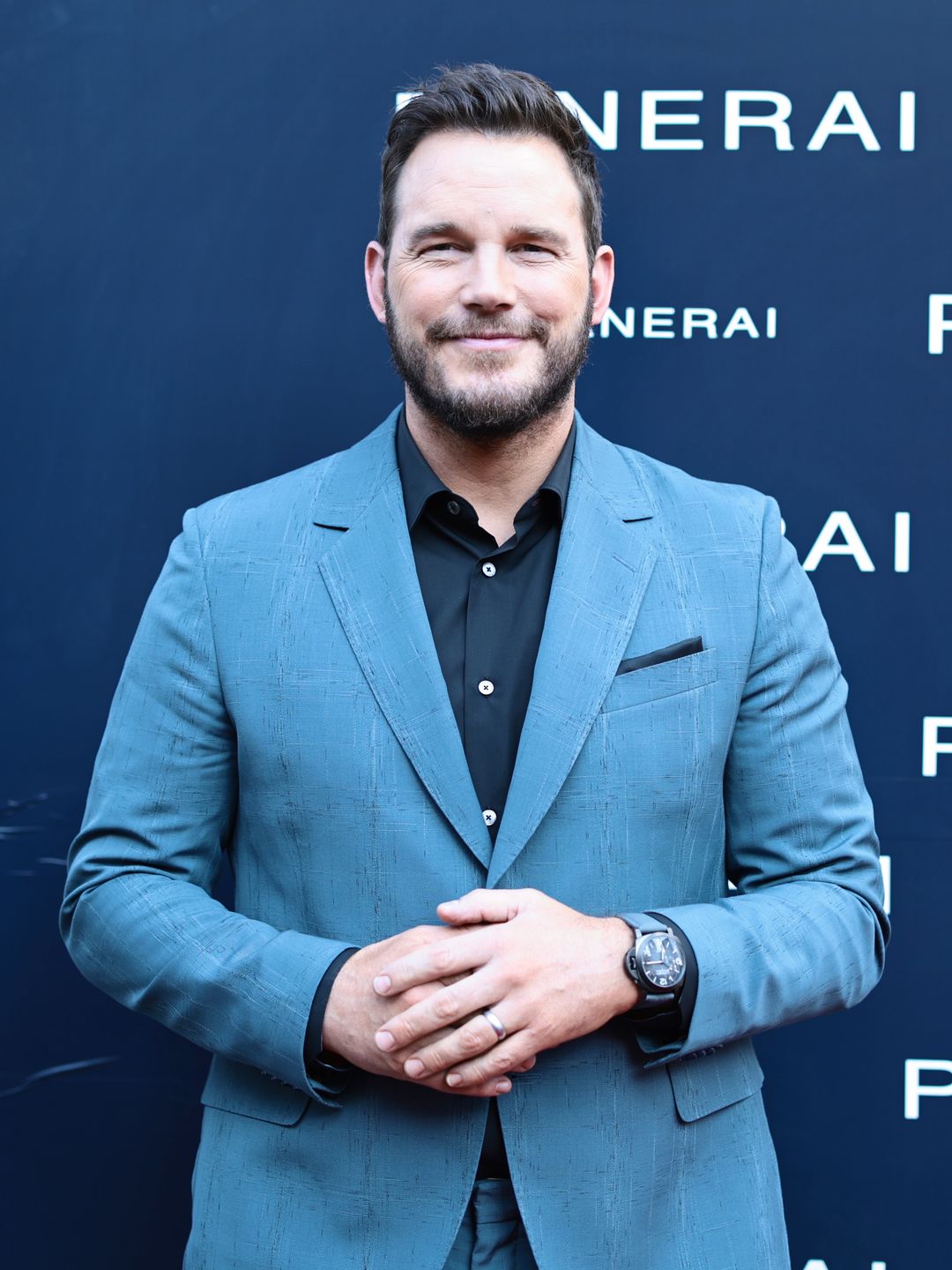  Chris Pratt attends the Panerai Store Opening in NYC in blue suit