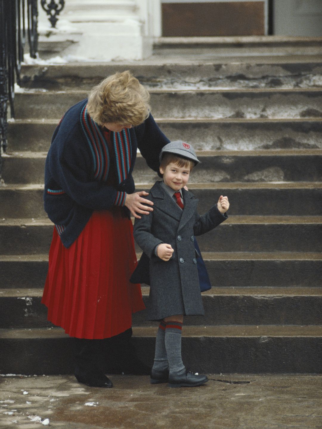 Diana, Princess of Wales drops her son Prince William off at Wetherby School in London, 15th January 1987