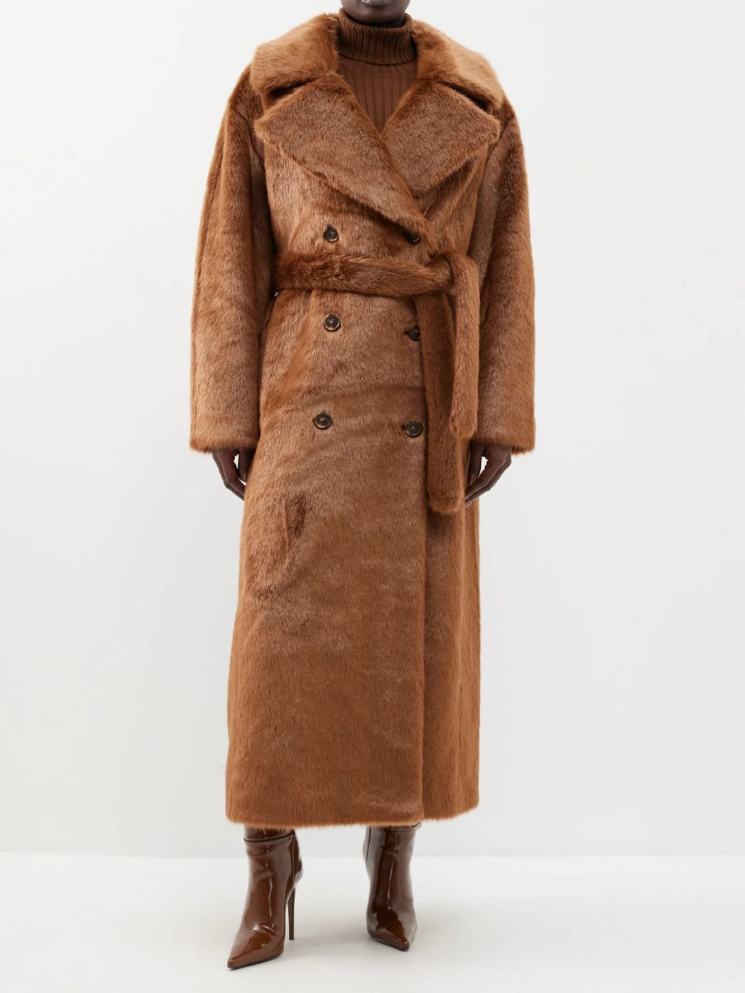 Brown fluffy belted coat 