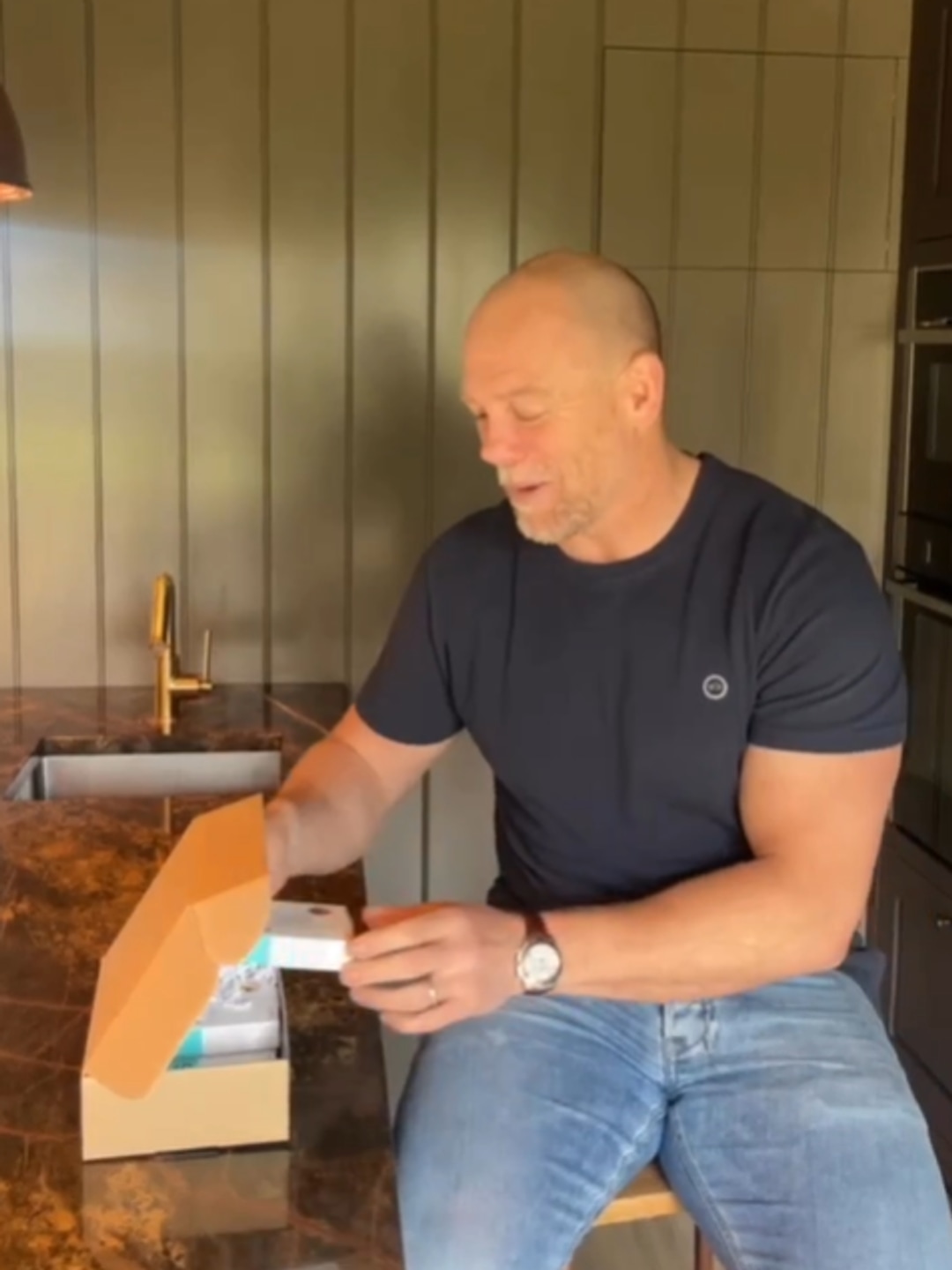 Mike Tindall films inside their kitchen at home
