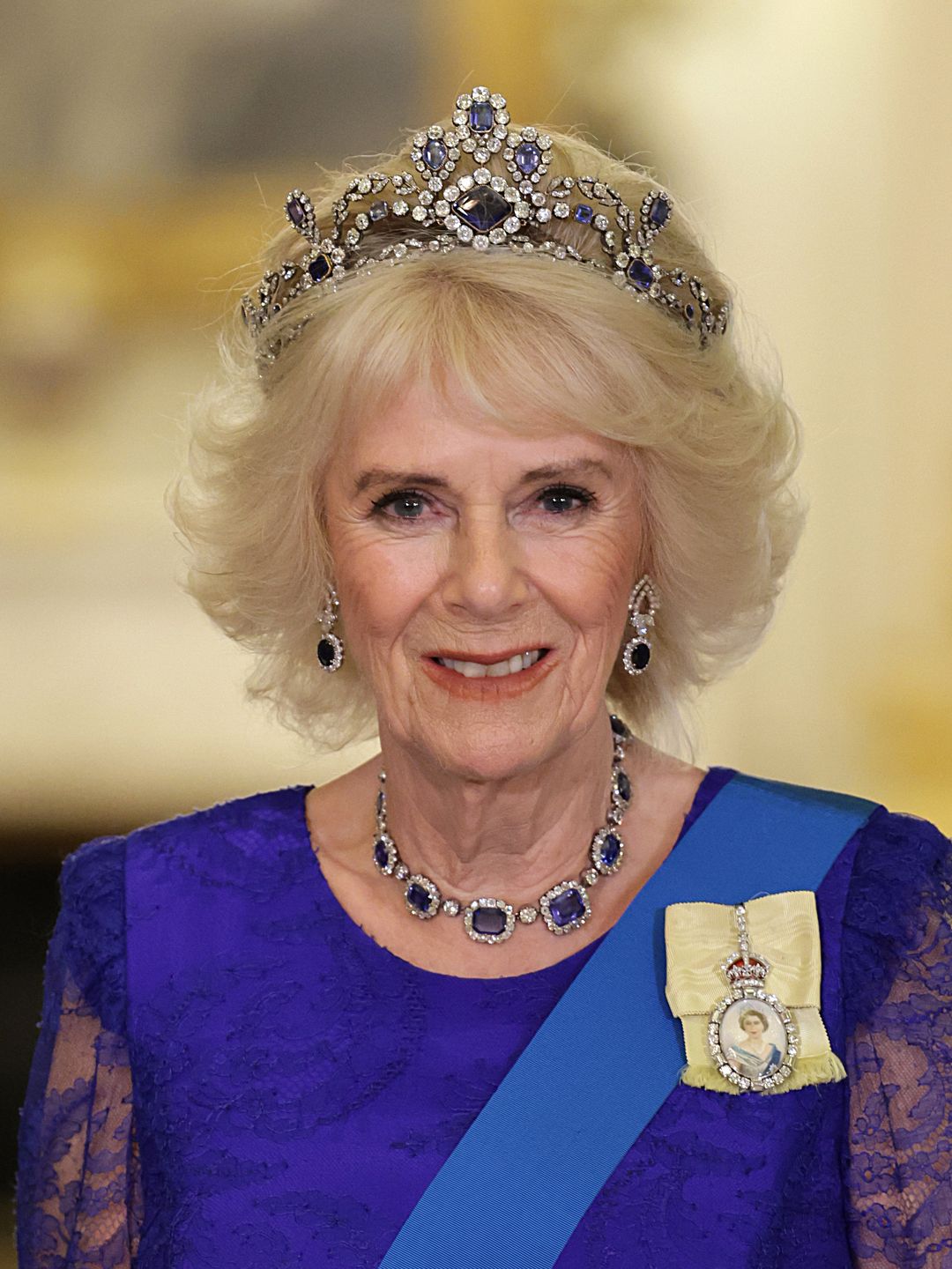 Queen Camilla wearing George VI Victorian Suite