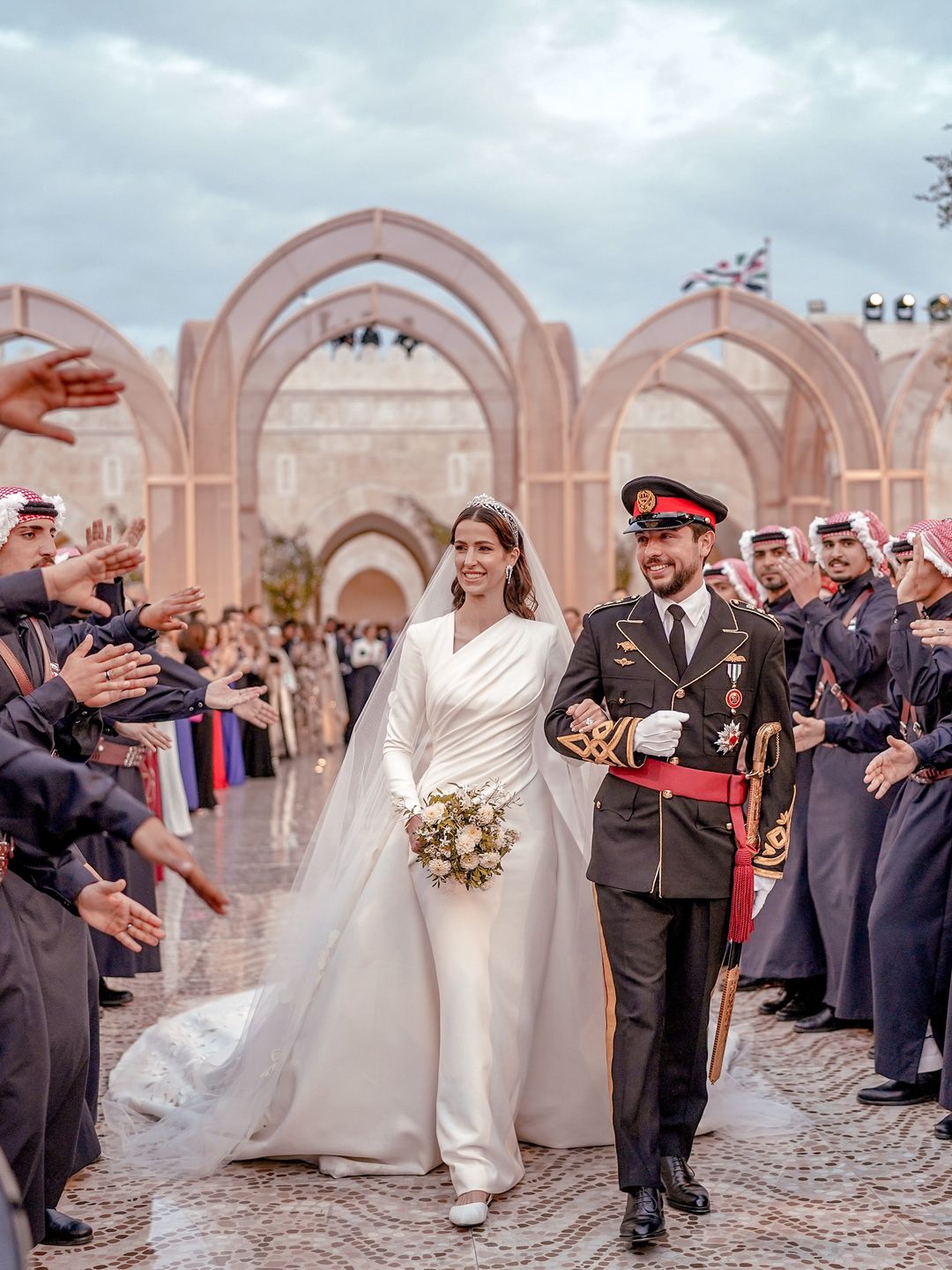 Jordan Crown Prince Al Hussein and Princess Rajwa Al Hussein depart Zahran palace during their wedding 