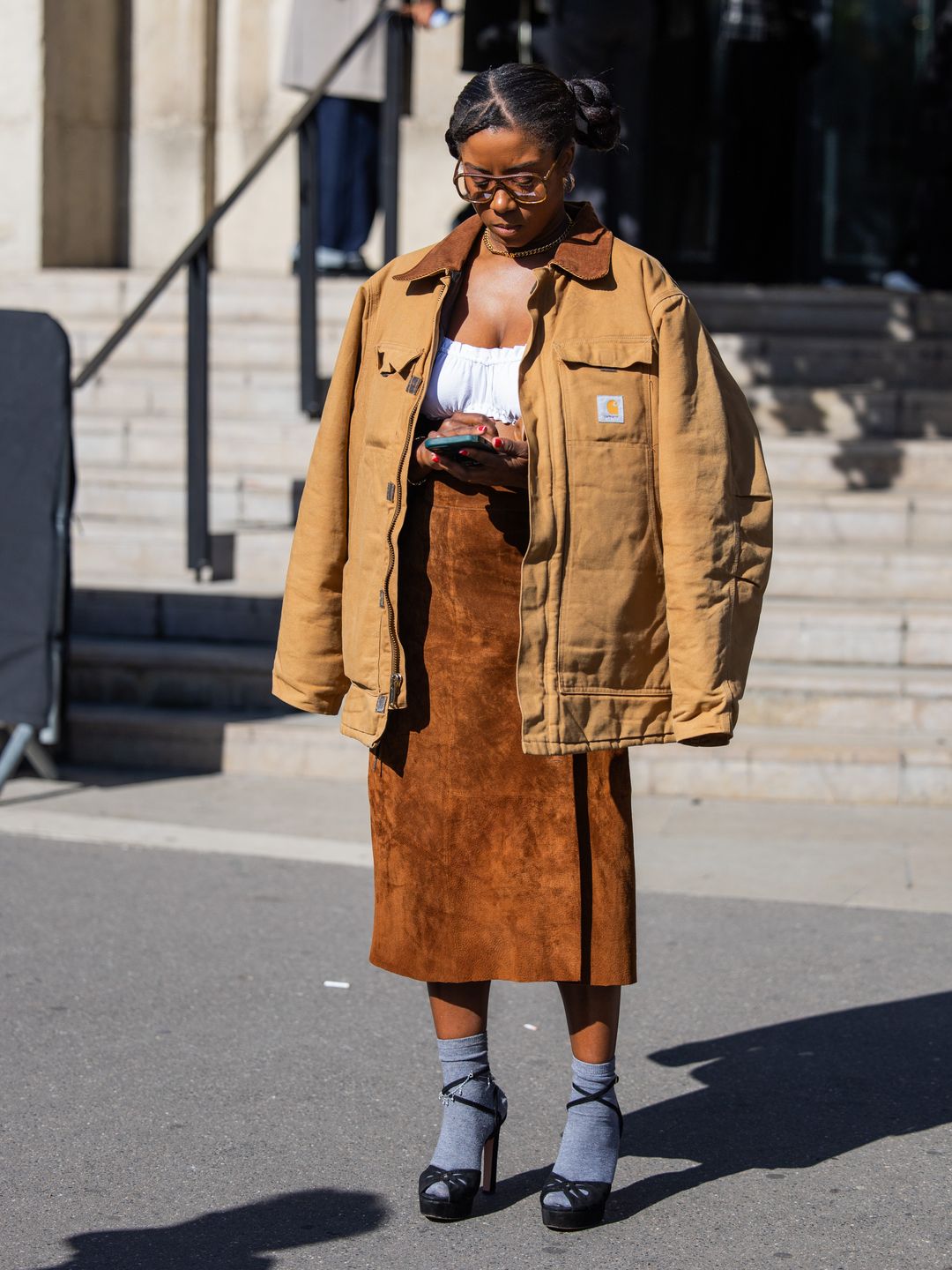 A beige barn jacket spotted outside the Peter Do show in Paris. 