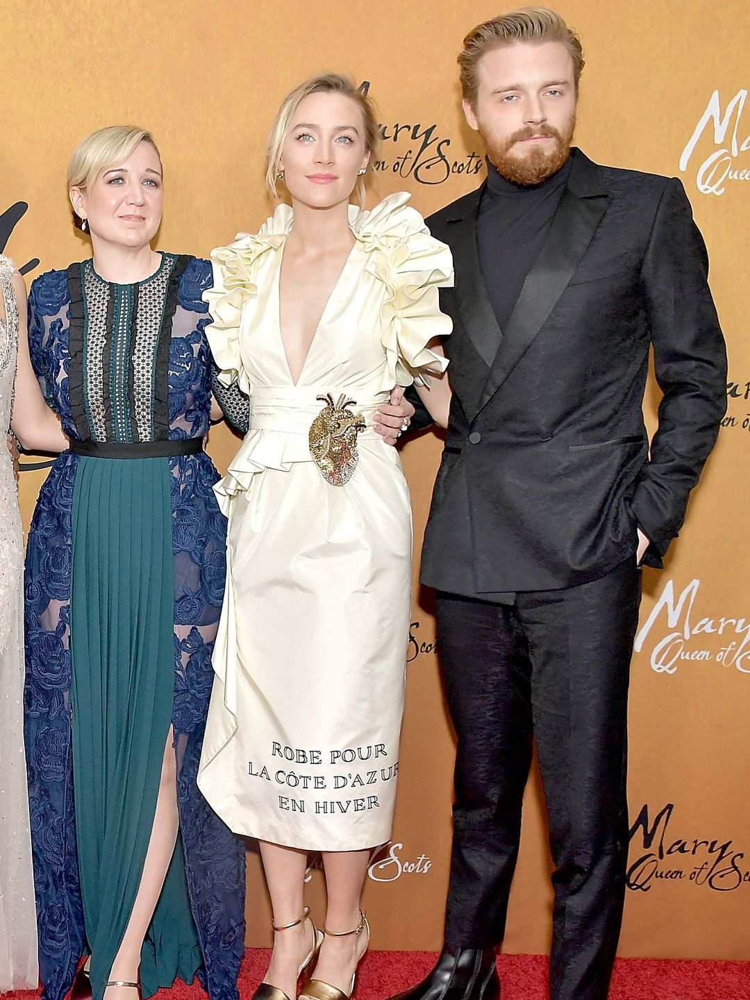 2018: Actors Ismael Cruz Cordova and Margot Robbie, director Josie Rourke, and actors Saoirse Ronan and Jack Lowden attend the New York premiere of "Mary Queen Of Scots" at Paris Theater on December 4, 2018 in New York City.  (Photo by Michael Loccisano/Getty Images)