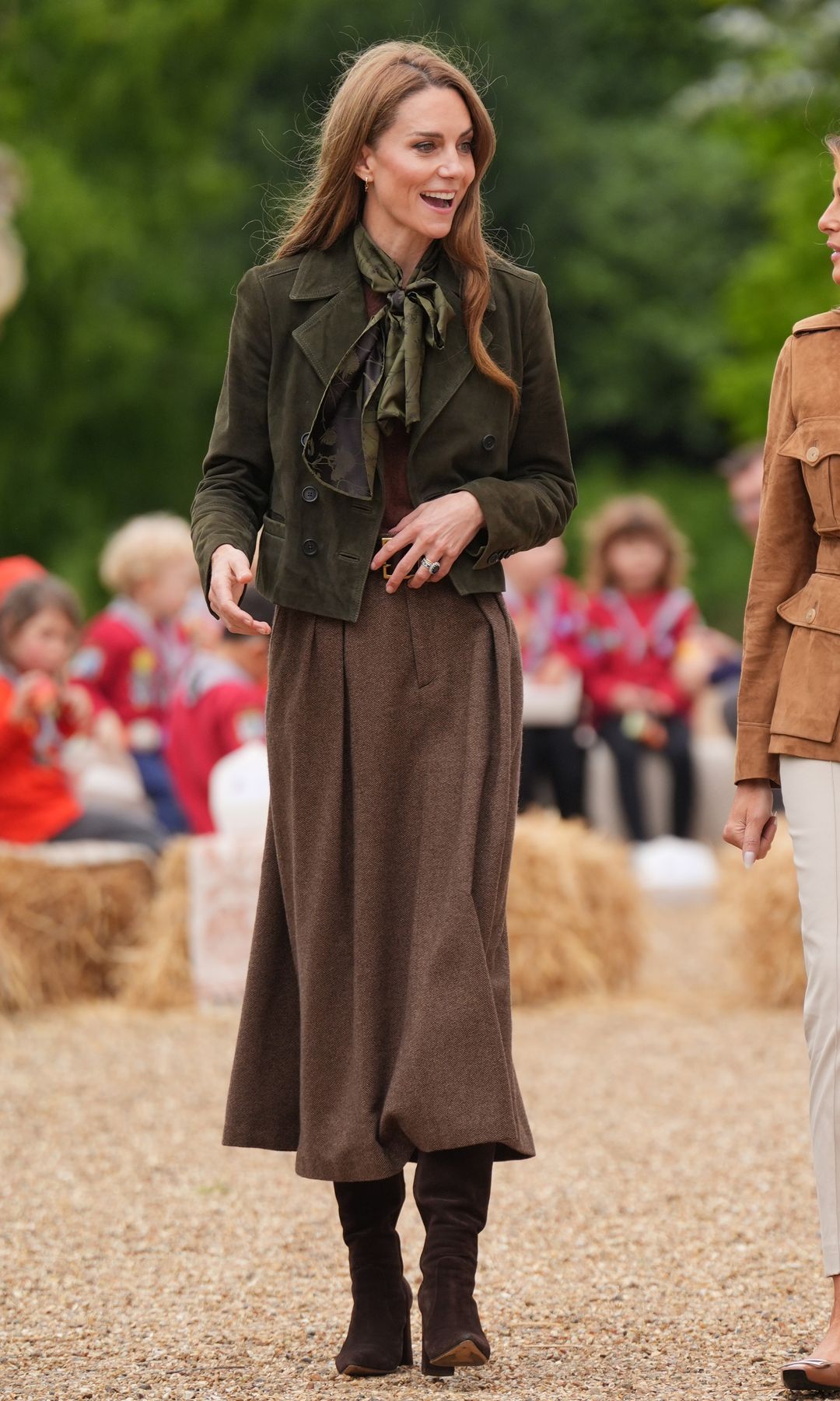 Catherine, Princess of Wales (left) and First Lady Melania Trump after meeting members of the Scouts' Squirrels programme in Frogmore Gardens in Windsor, Berkshire, during the State visit by the President of the United States of America and U.S. First Lady Melania Trump, on September 18, 2025 in Windsor, England. (Photo by Yui Mok - WPA Pool/Getty Images)