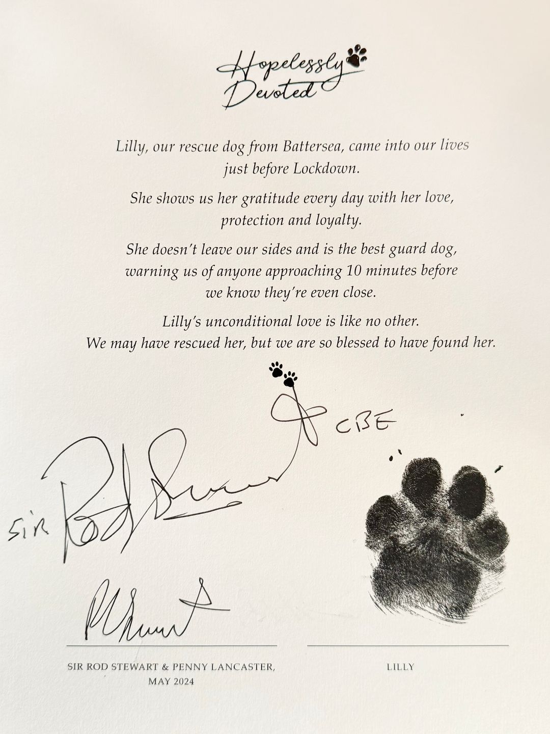 Penny Lancaster and Rod Stewart's letter about Lily