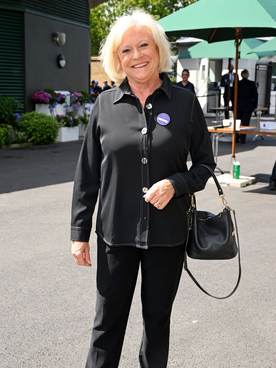 Sue Barker black outfit