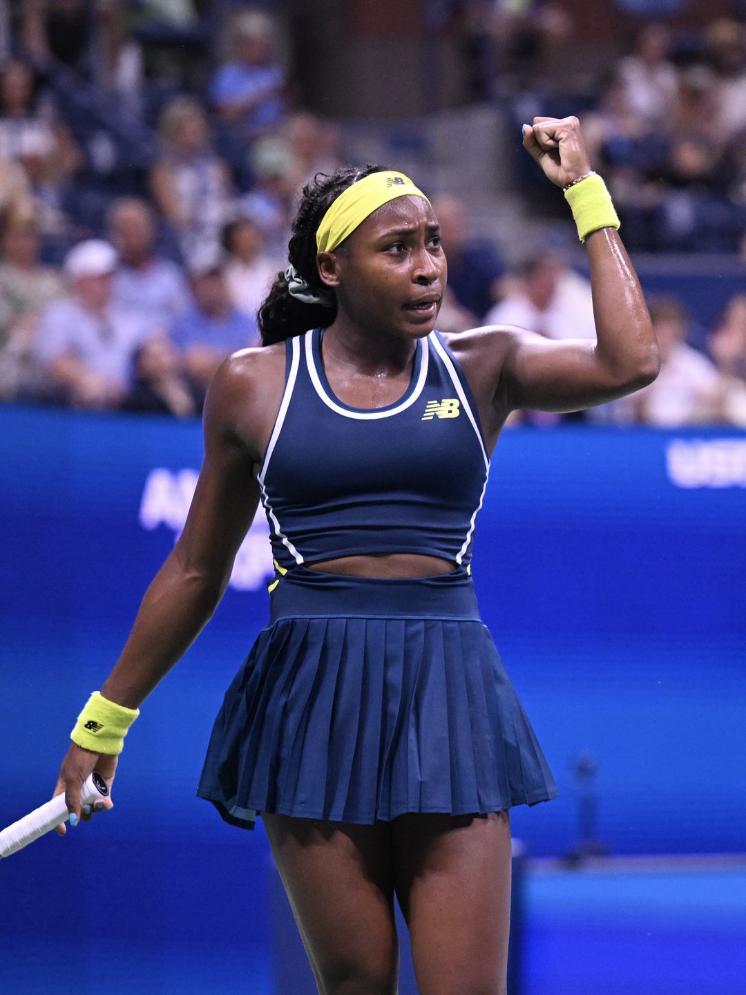 Coco Gauff of USA in action against Tatjana Maria (not seen) of Germany during the women's single of the US Open at USTA Billie Jean King National Tennis Center on August 28, 2024 in New York City. (Photo by Fatih Aktas/Anadolu via Getty Images)