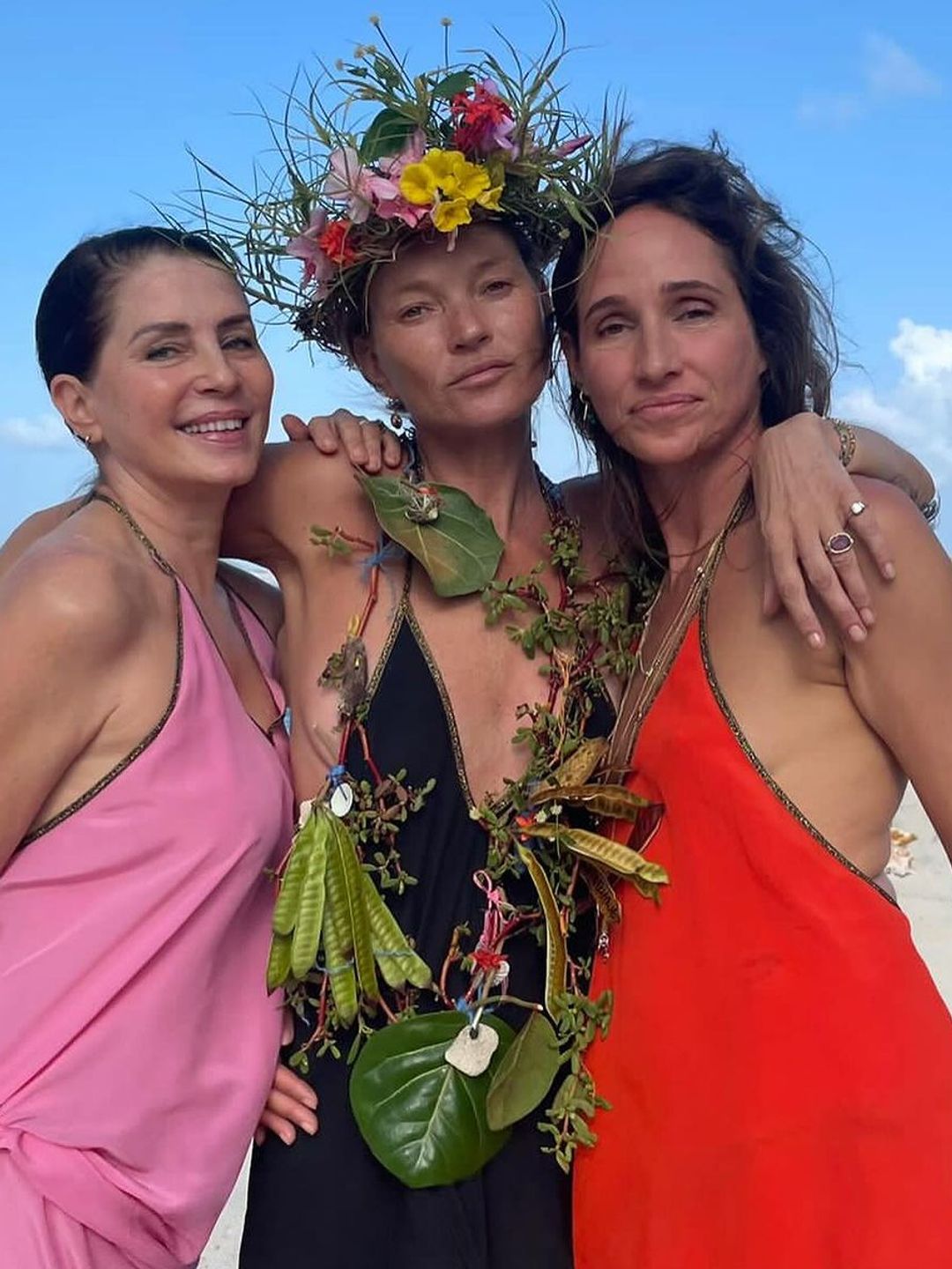 Kate Moss poses with two of her best friends at her early birthday celebration 