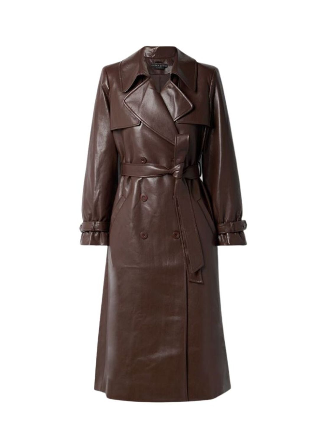 Brown vegan leather trench coat 