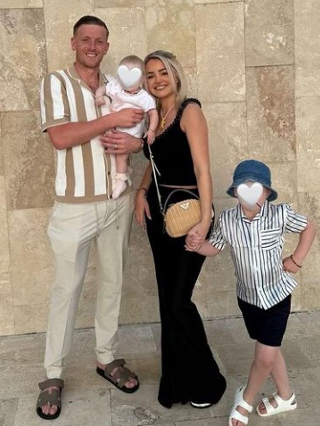 Jordan Pickford with his wife and children on holiday