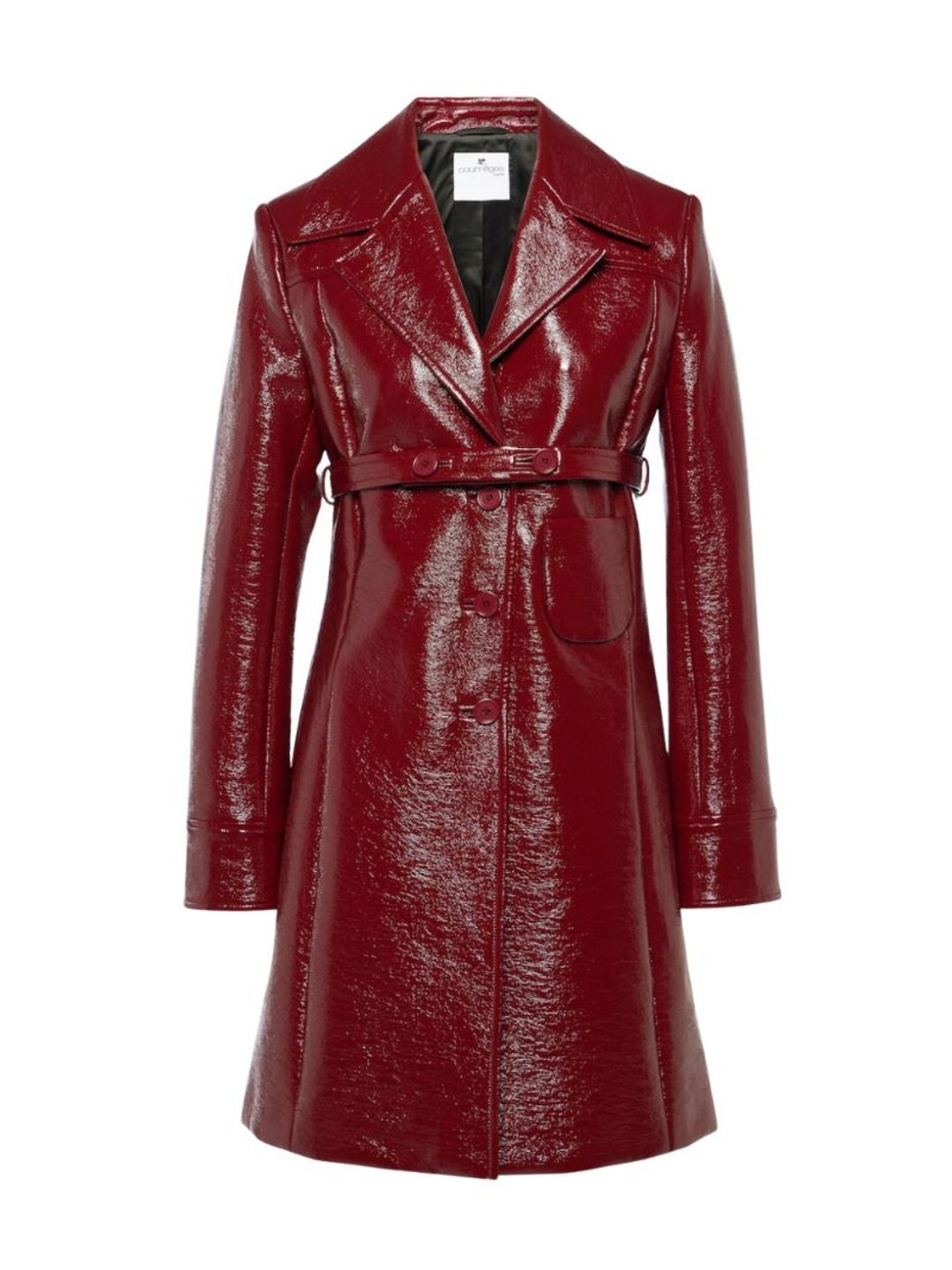 Red vinyl A-line coat 