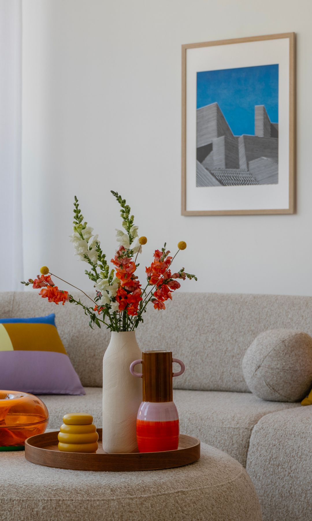 airy and colourful home with bold art and good vibes.