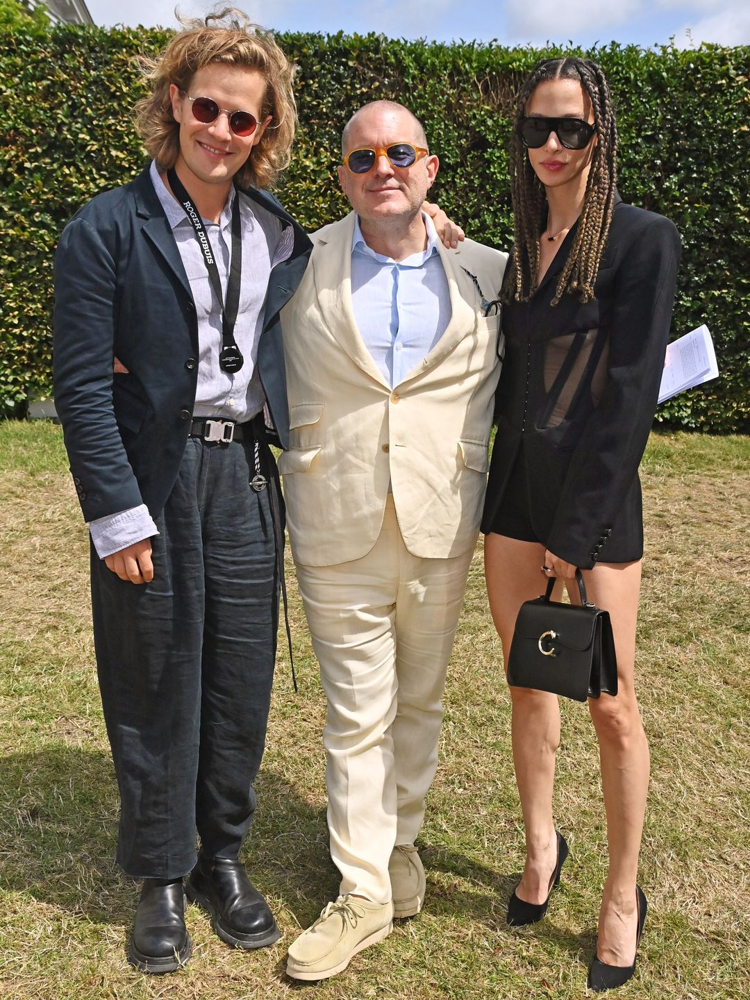 CHICHESTER, ENGLAND - JULY 16: (L to R) Charles Henry Gordon-Lennox, Earl of March,, Sir Jony Ive and Jordan Rand attend Cartier Style Et Luxe at the Goodwood Festival of Speed on July 16, 2023 in Chichester, England. (Photo by Dave Benett/Getty Images for Cartier)