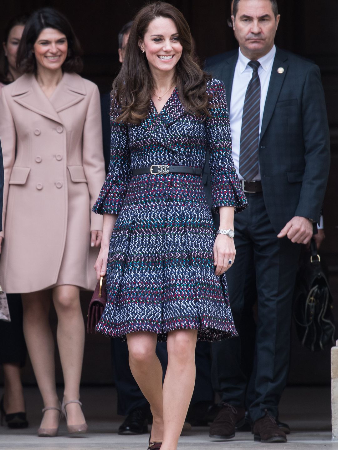 Catherine, Duchess of Cambridge visits the Invalides on March 18, 2017 wearing Chanel