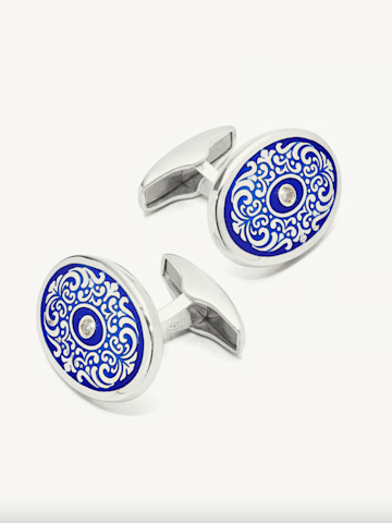 Sterling Silver Engraved Enamel Cufflinks - Aspinal