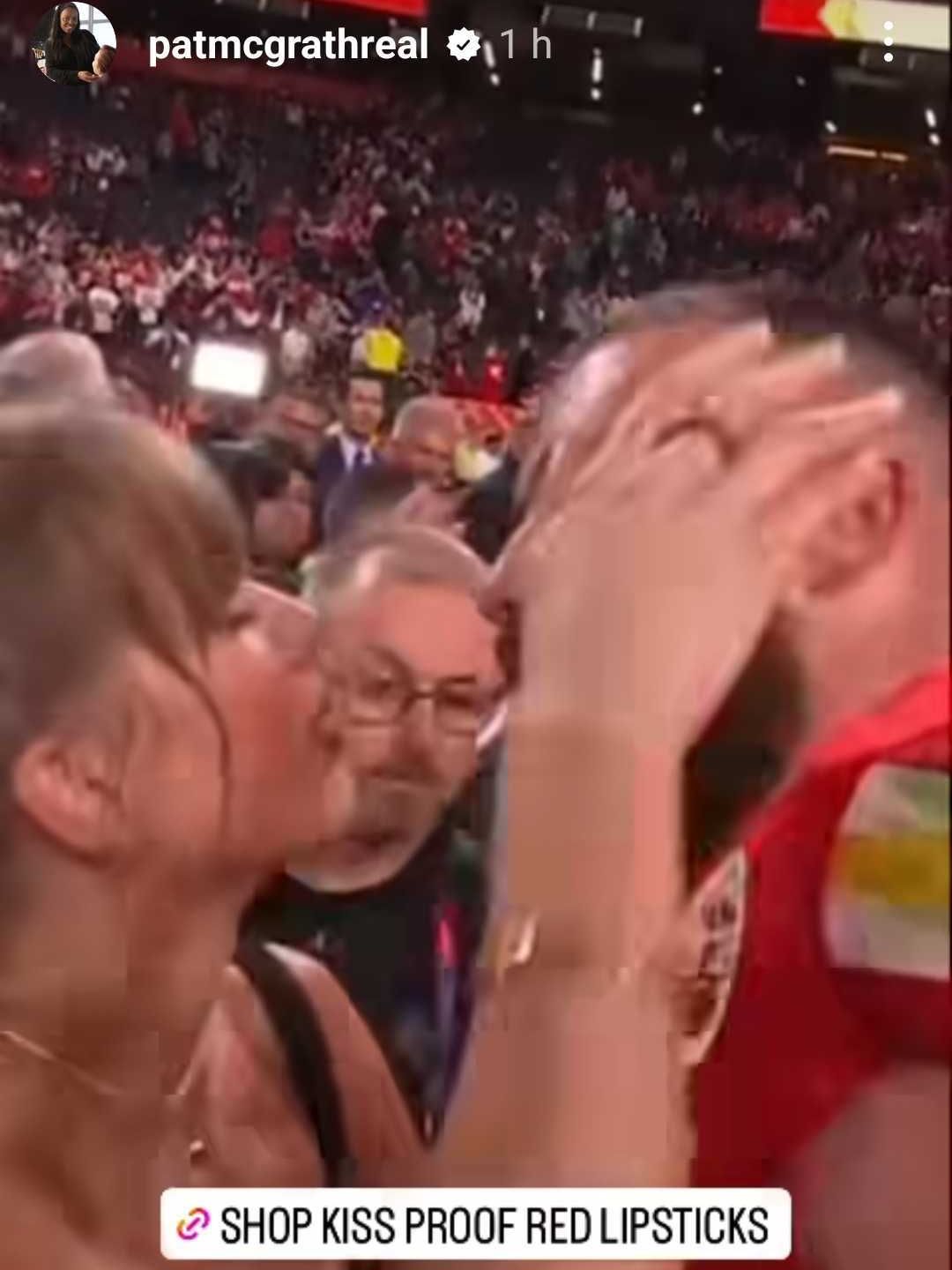 Taylor Swift and Travis Kelce kissing on Pat McGrath's Instagram Stories 