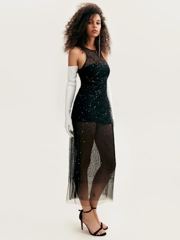 Model wearing Milla Sensational Sheer Lace Maxi Dress