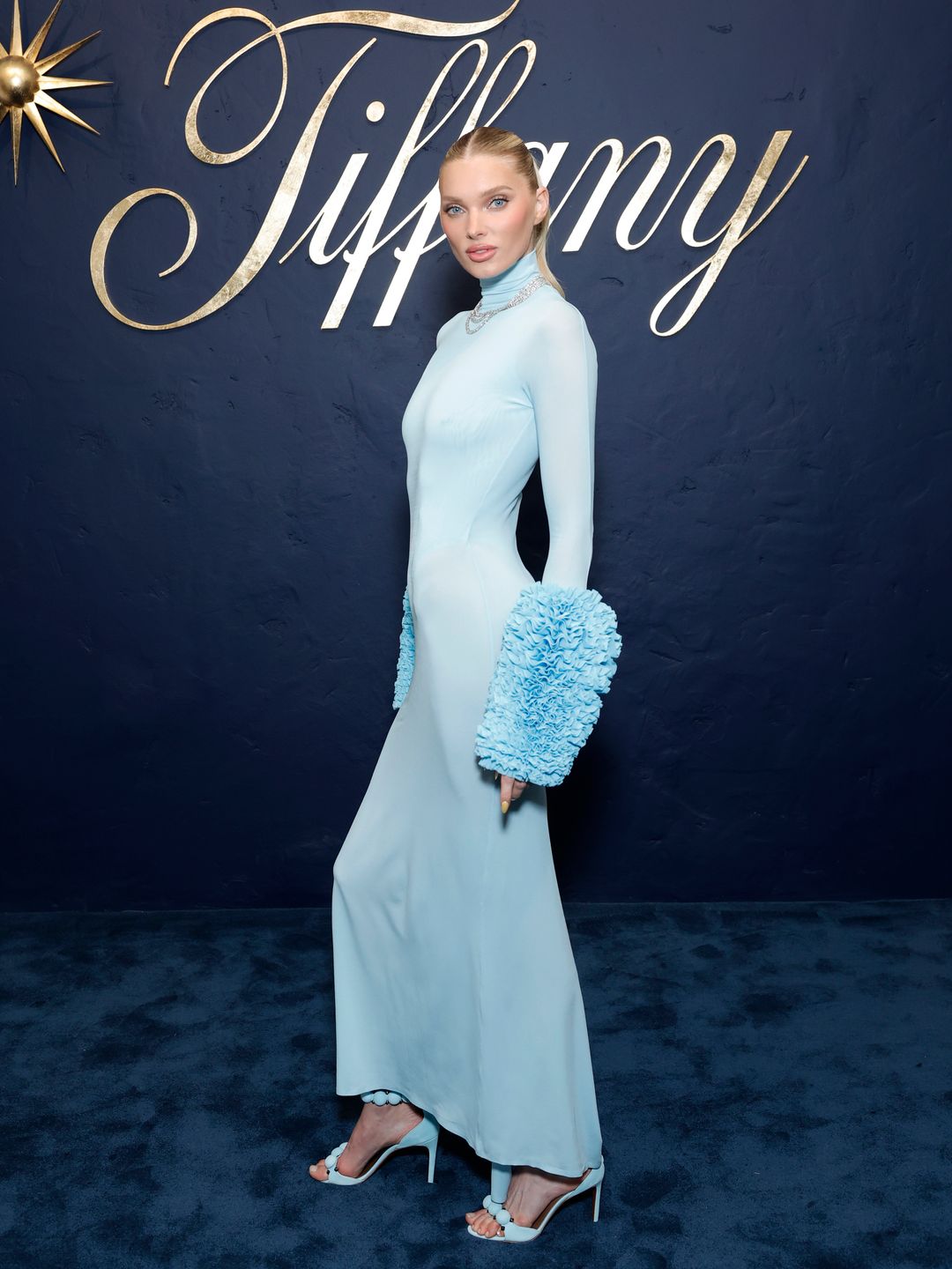 Elsa Hosk attends the Tiffany & Co. Celebration of the launch of Blue Book 2024 in an all-blue ensemble 