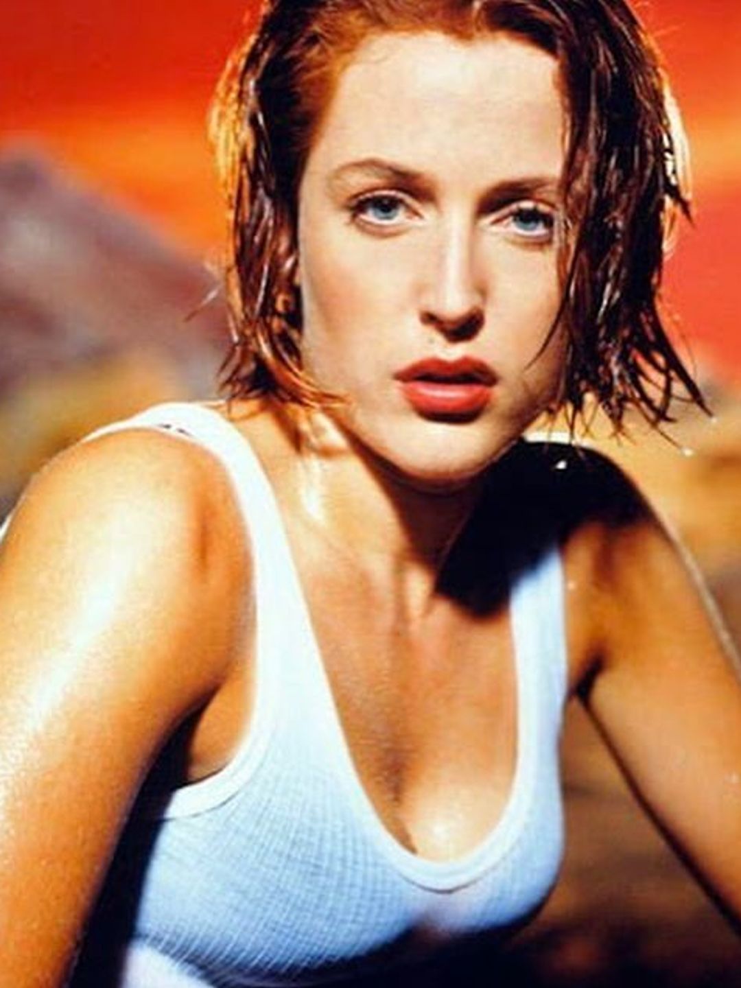 Gillian Anderson shares a throwback image of herself in a white tank top