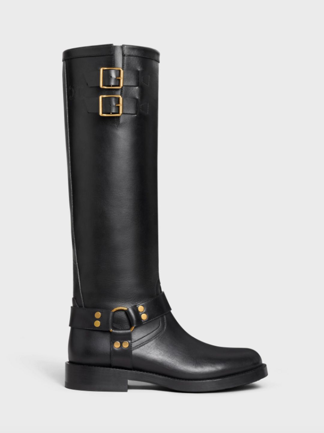 Biker boots with gold hardware 