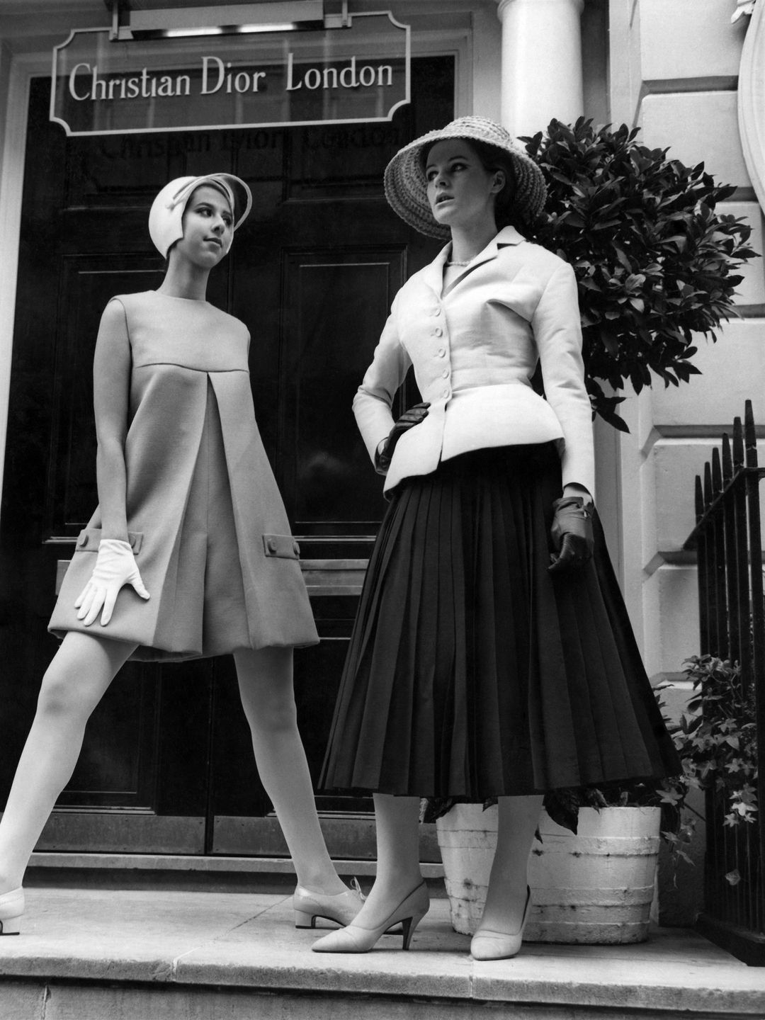 On the right is an original 1947 Dior outfit - known at the time as the "New Look". On the left is Dior's Newer Look - from their 1967 collection