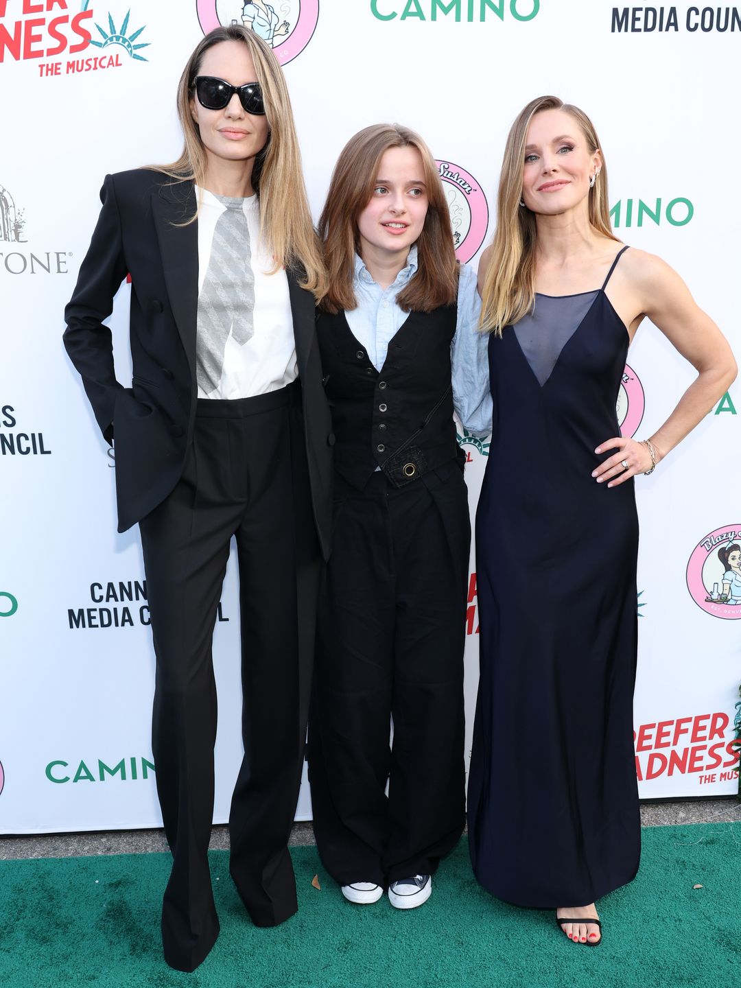 Angelina Jolie, Vivienne Jolie-Pitt and Kristen Bell attend the opening night performance of "Reefer Madness: The Musical"