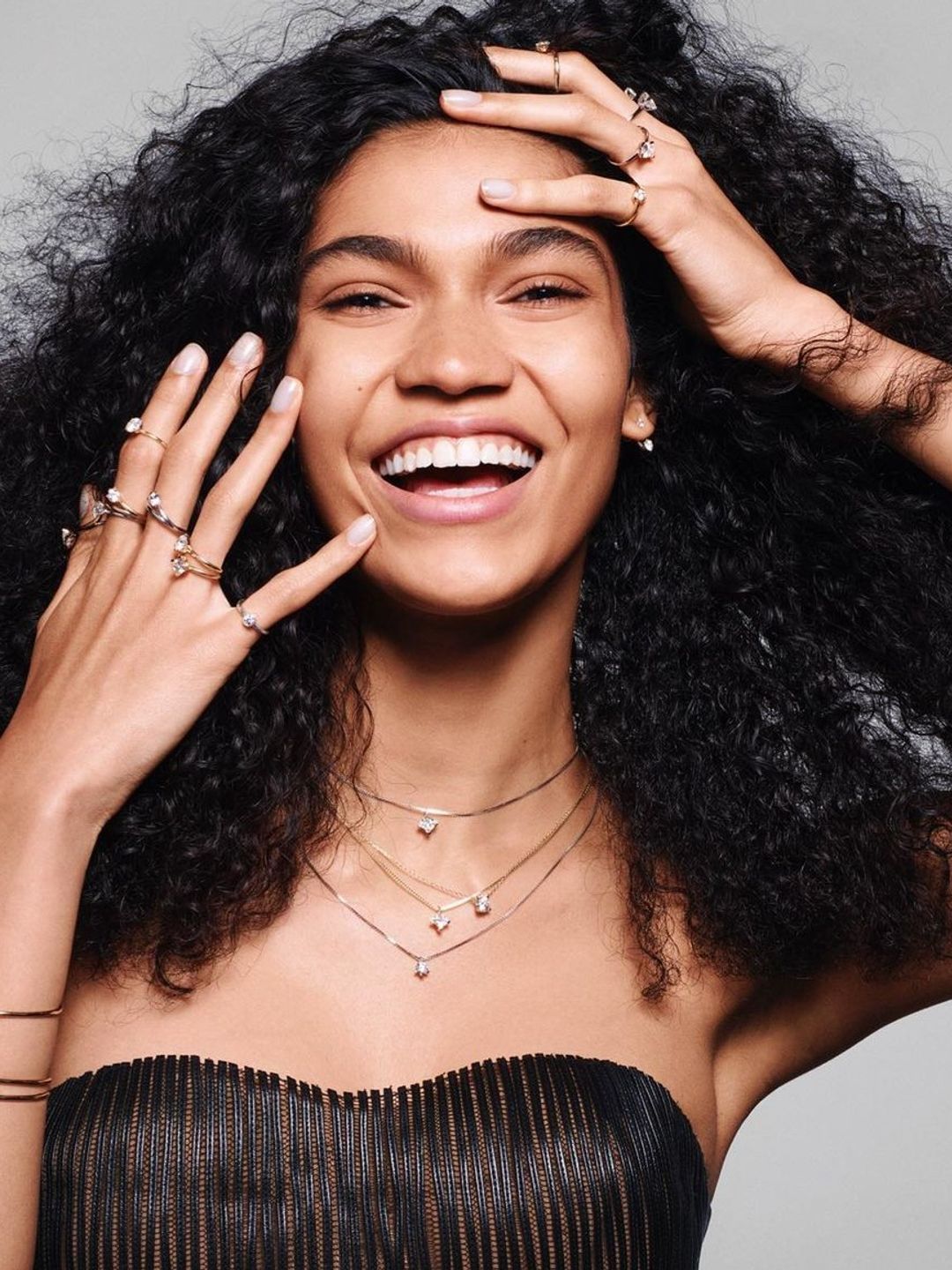 Model Raynara Negrine posing with Pandora Lab-grown diamond jewellery on her hands