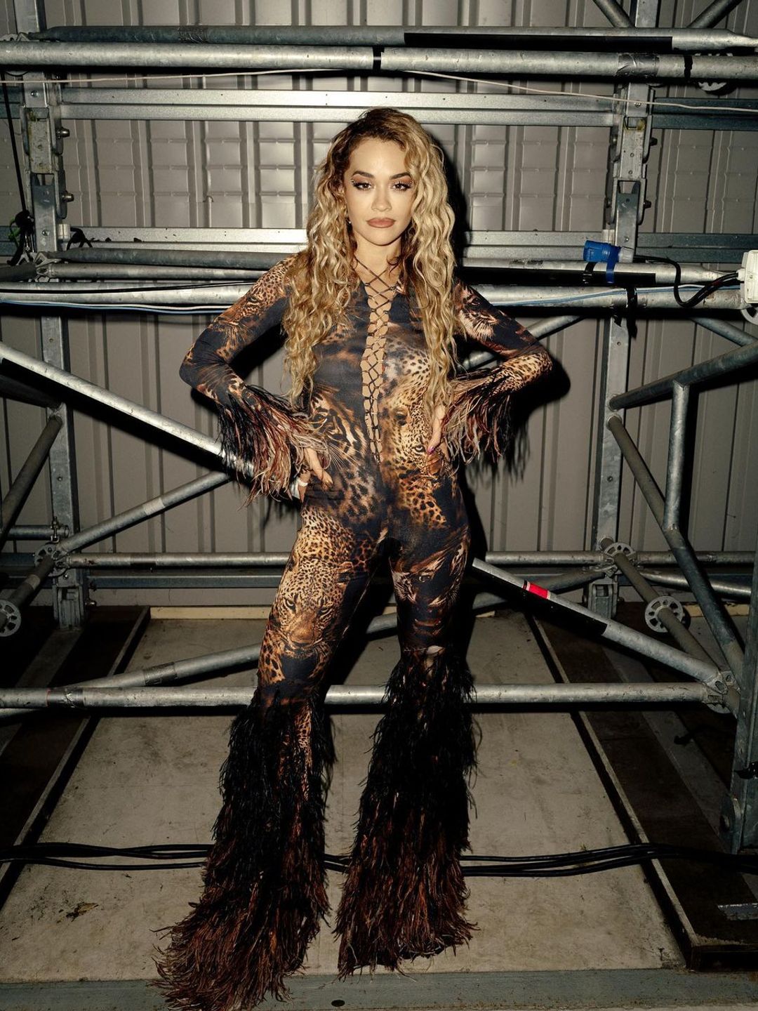 Rita Ora's catsuit hailed from Roberto Cavalli