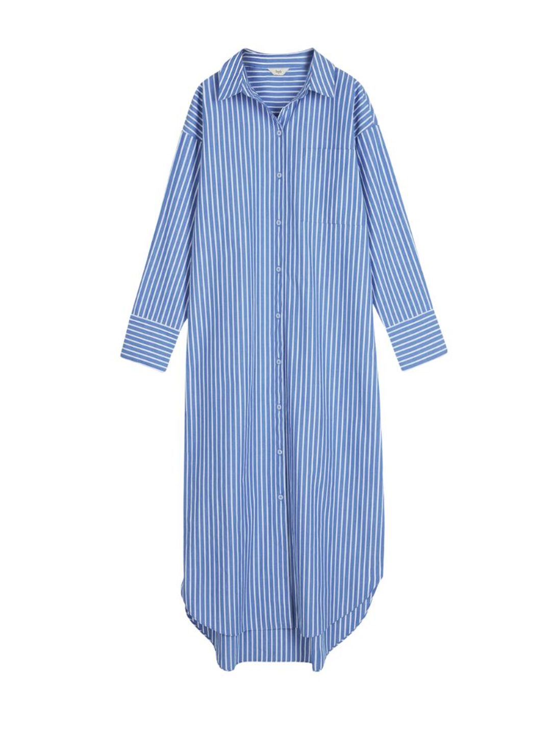 Blue and white pinstripe shirt dress