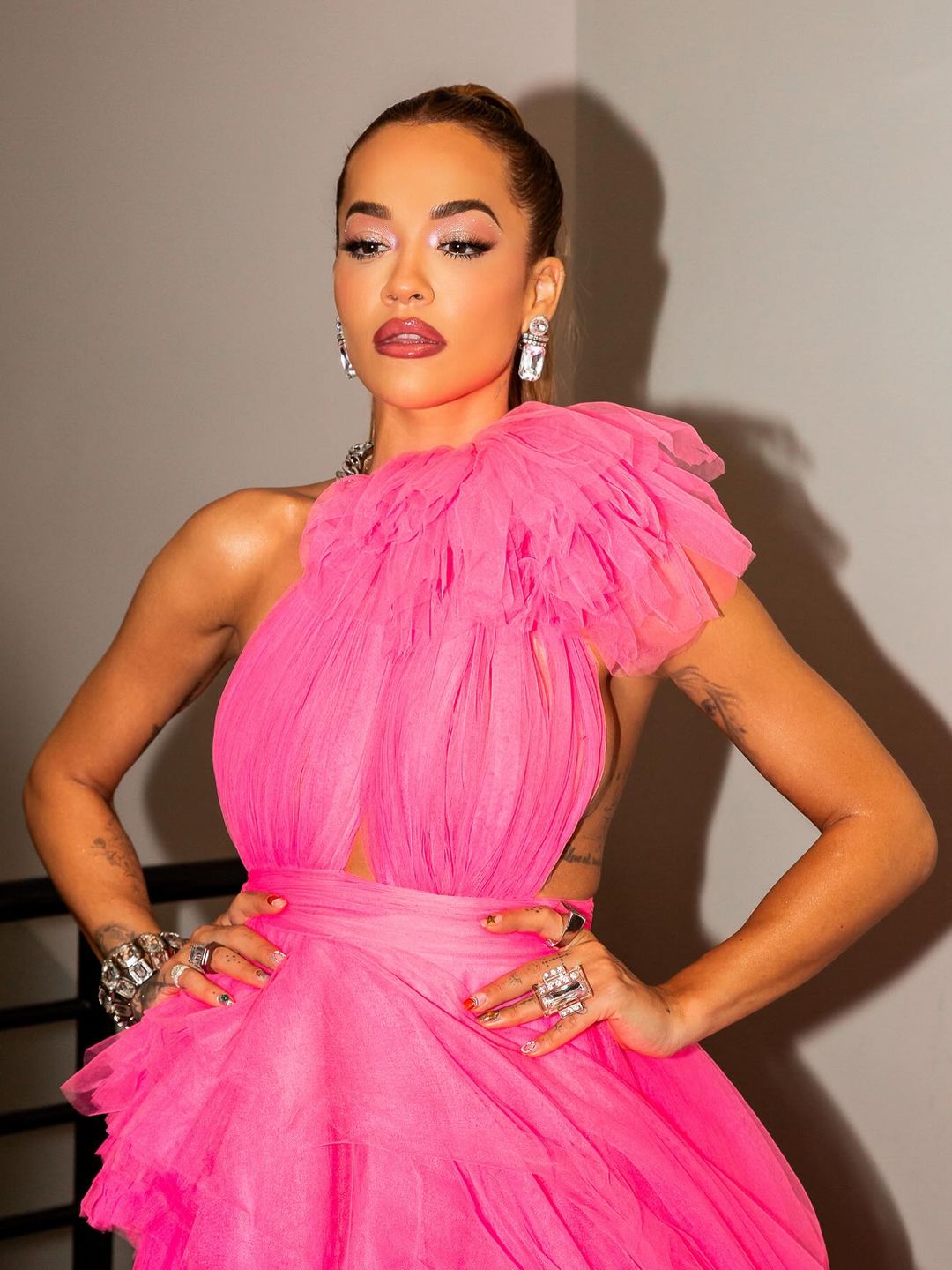 Rita Ora poses on her Instagram in a pink tulle dress