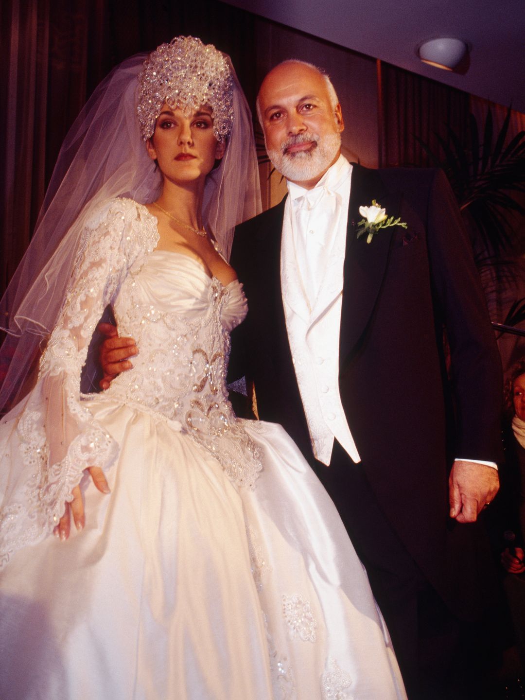 Record producer Rene Angelil and Canadian singer Celine Dion during their wedding ceremony. (Photo by Laurence  Labat/Sygma via Getty Images)