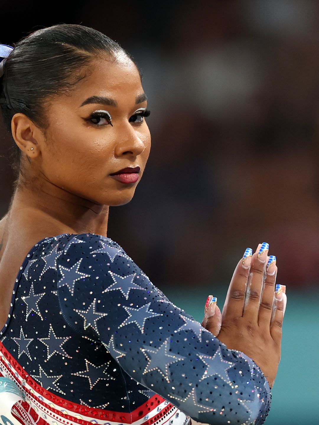 Jordan Chiles of Team United States competes in the floor exercise during the Artistic Gymnastics Women's Team Final on day four of the Olympic Games Paris 2024