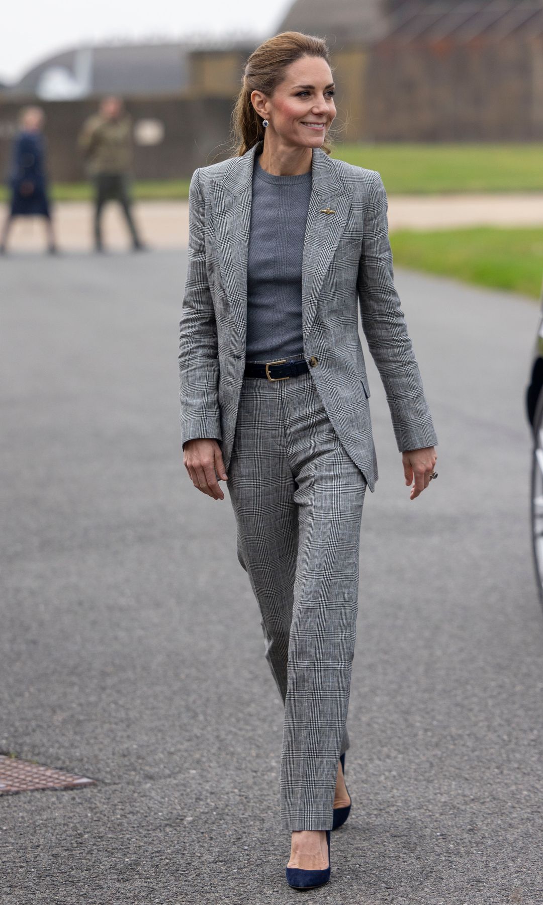 Catherine, Princess of Wales, Royal Honorary Air Commodore, visits RAF Coningsby in Lincolnshire during her first official engagement at the station, on October 2, 2025 in Coningsby, England. During the visit, Her Royal Highness learned about the station's operational role, met Quick Reaction Alert personnel, viewed a Typhoon aircraft, and toured the new Typhoon Future Synthetic Training facility, and also met families of personnel serving at the base. (Photo by James Glossop - WPA Pool/Getty Images)