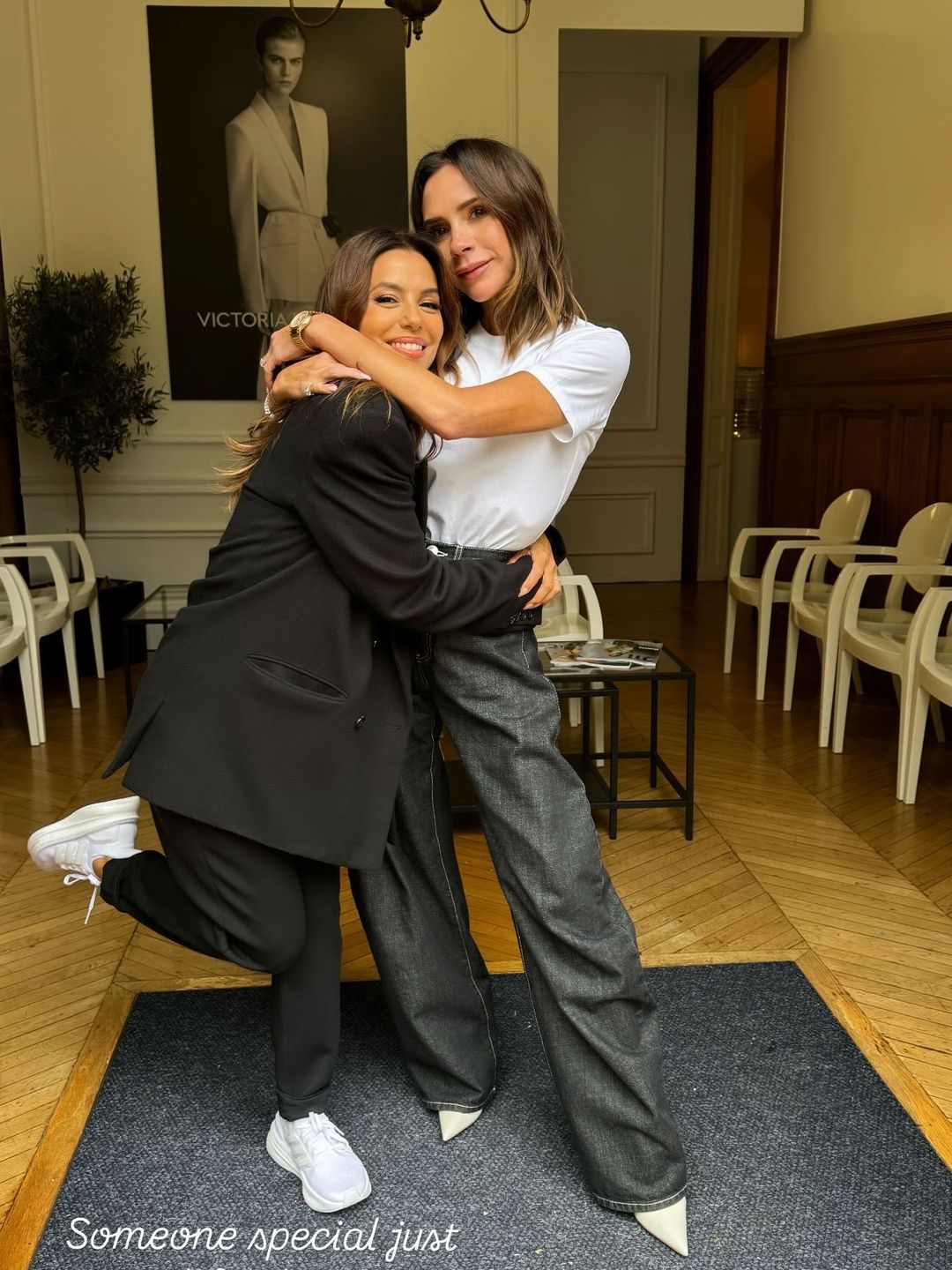 Victoria posed with Eva Longoria ahead of her Paris Fashion Week SS25 show