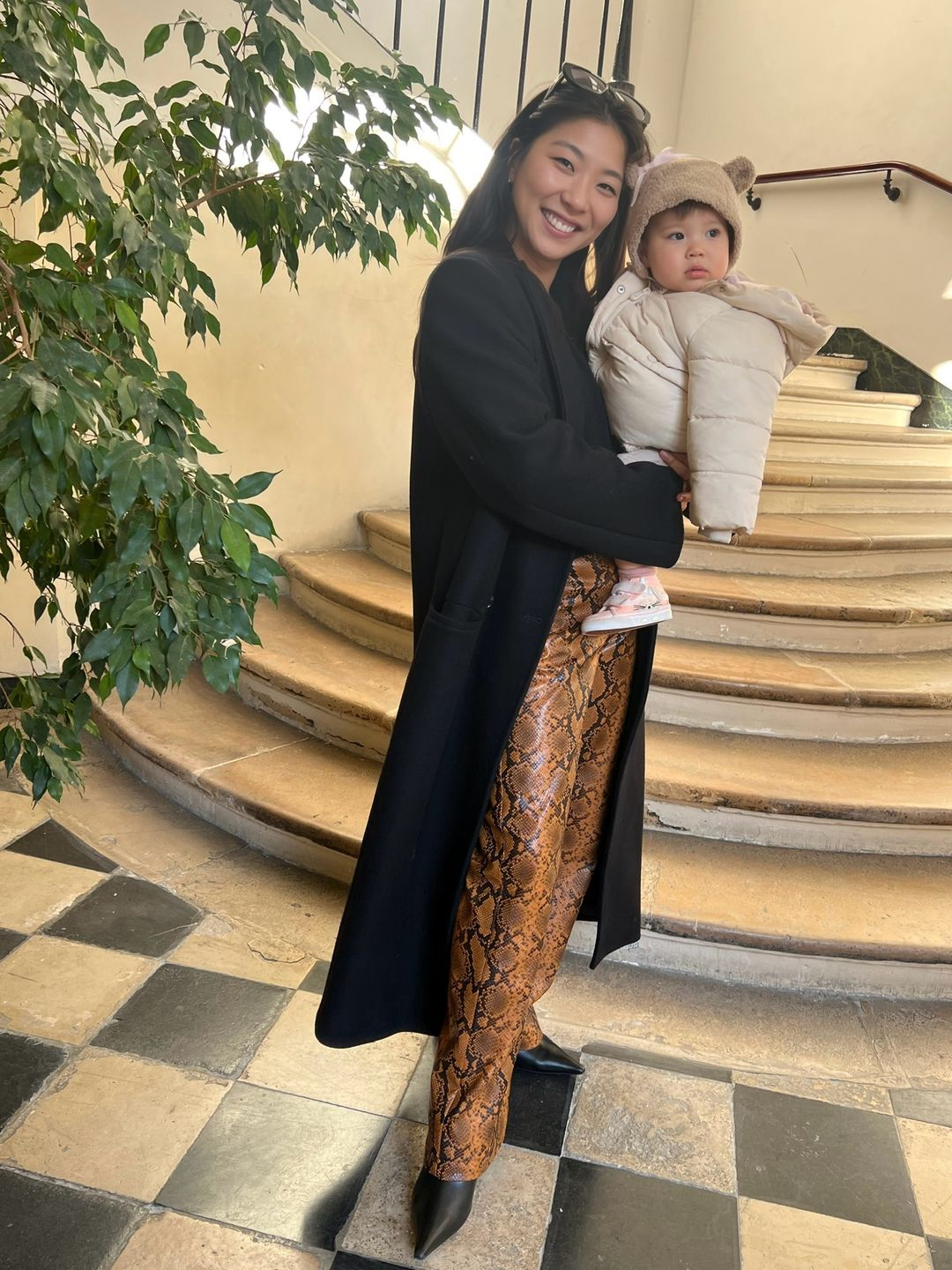 Haeni Kim with her daughter in Paris