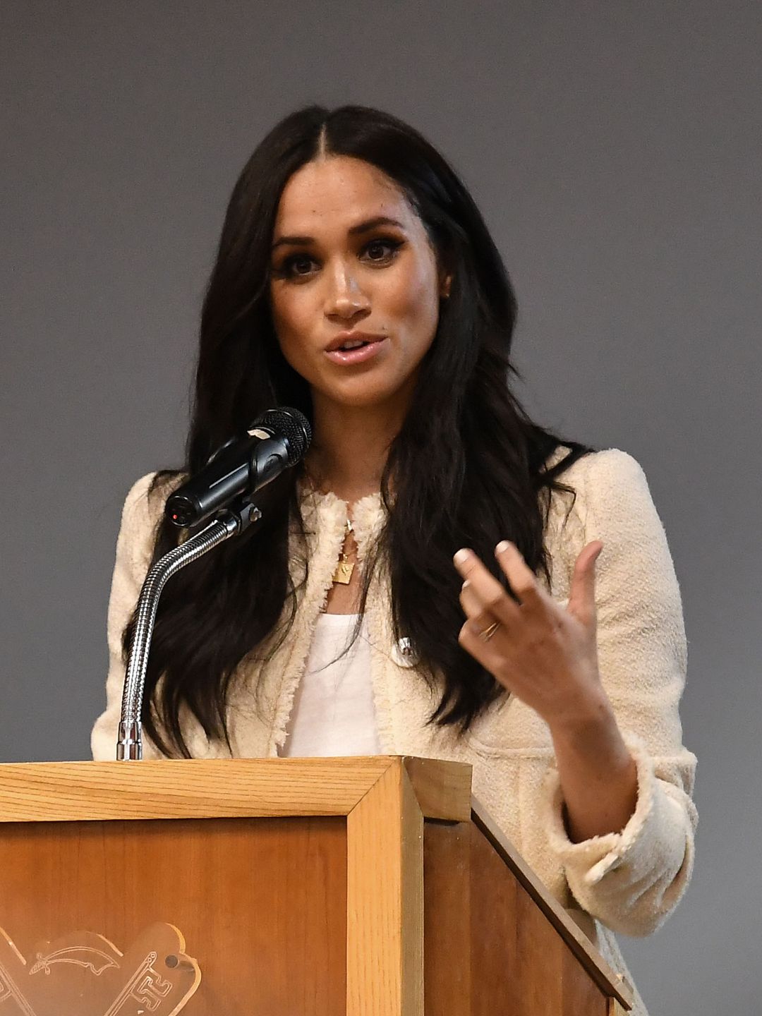 LONDON, ENGLAND - MARCH 06: Meghan, Duchess of Sussex speaks during a special school assembly at the Robert Clack Upper School in Dagenham ahead of International Womenâs Day (IWD) held on Sunday 8th March, on March 6, 2020 in London, England.   (Photo by Ben Stansall-WPA Pool/Getty Images)