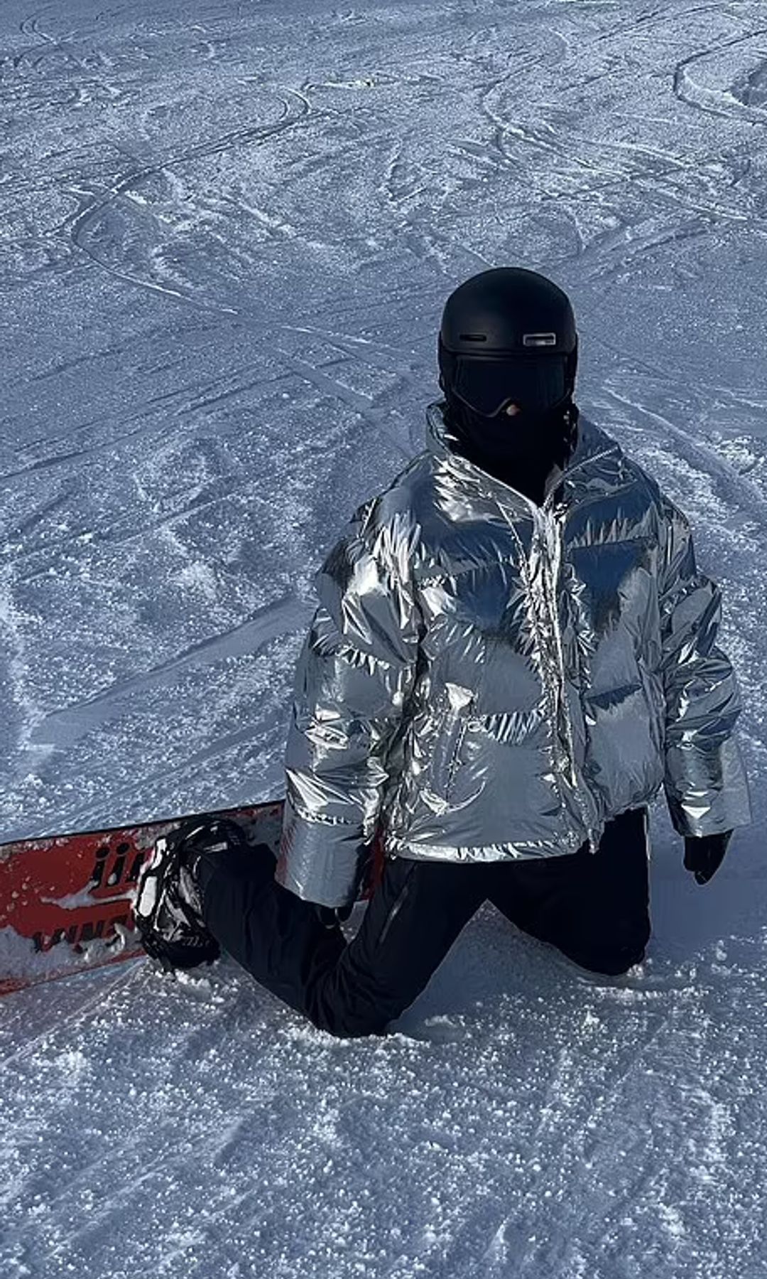 kendall jenner in silver snow jacket