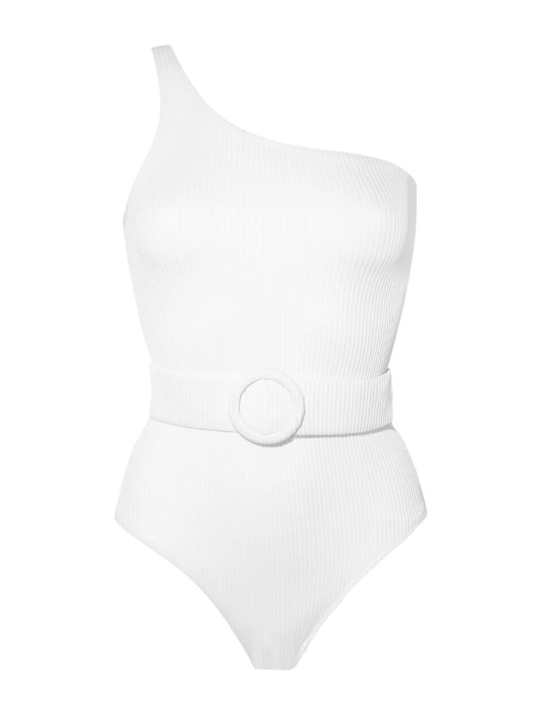 White one-shoulder swimsuit 