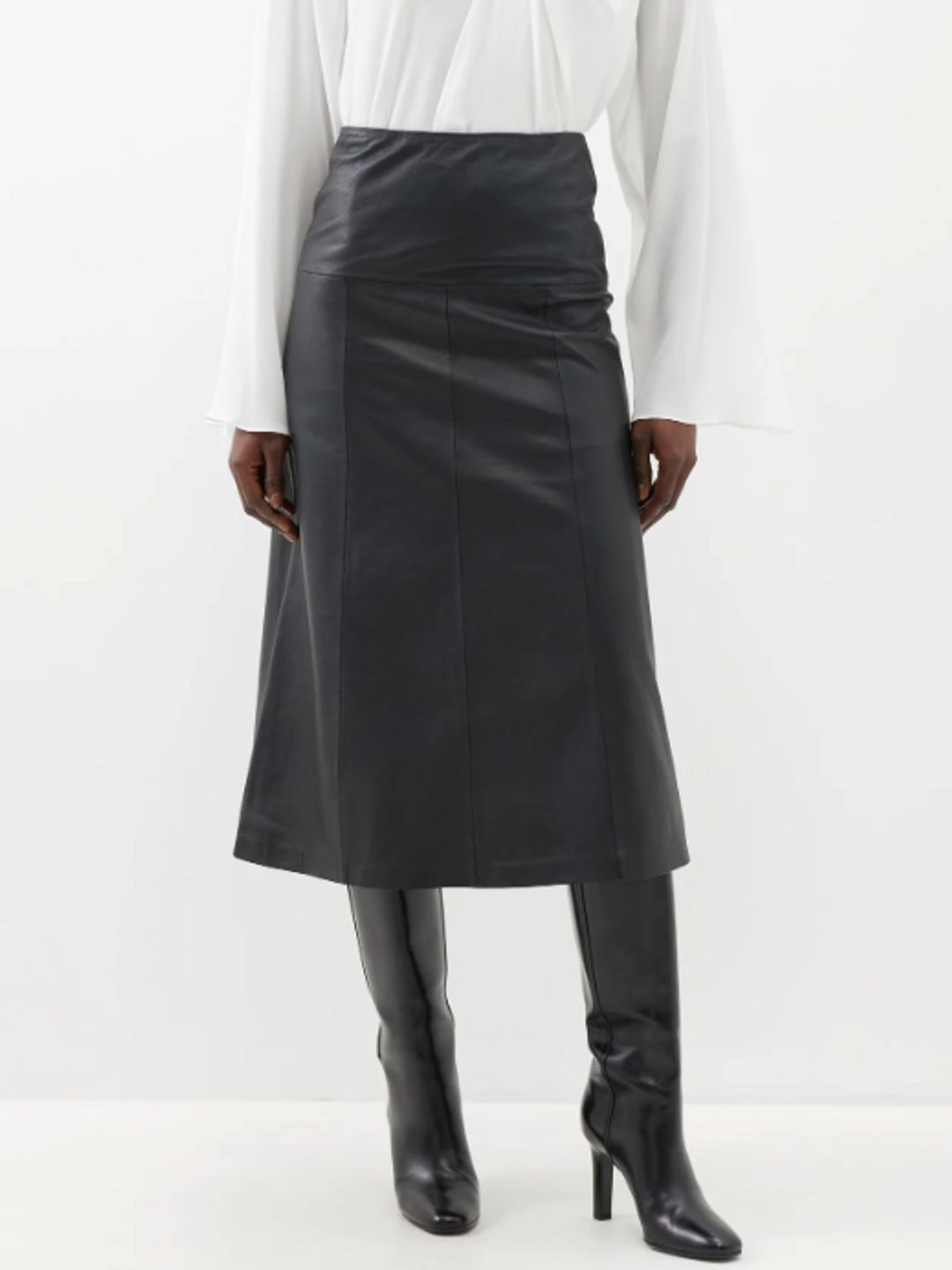Black leather midi skirt 