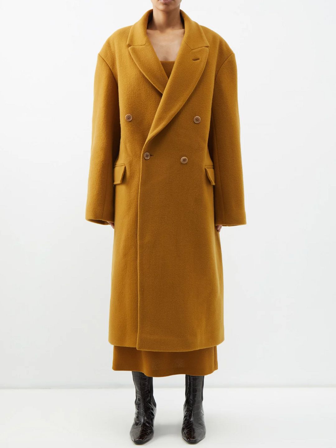 Responsible wool exaggerated shoulder overcoat