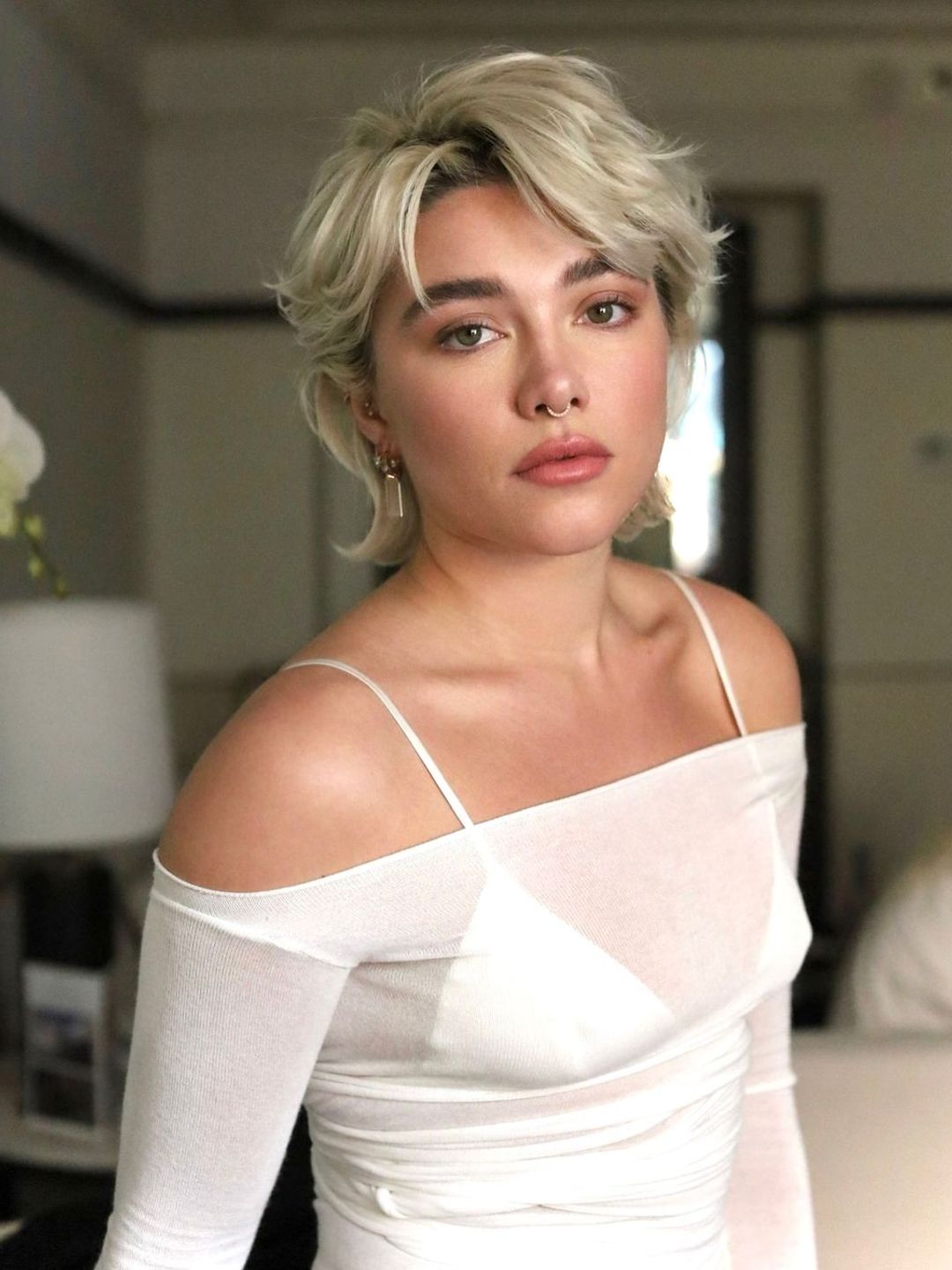 Florence Pugh looks fresh faced without mascara