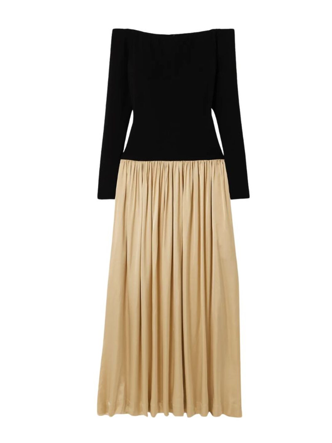 Lumiere off-the-shoulder stretch-knit and satin maxi dress