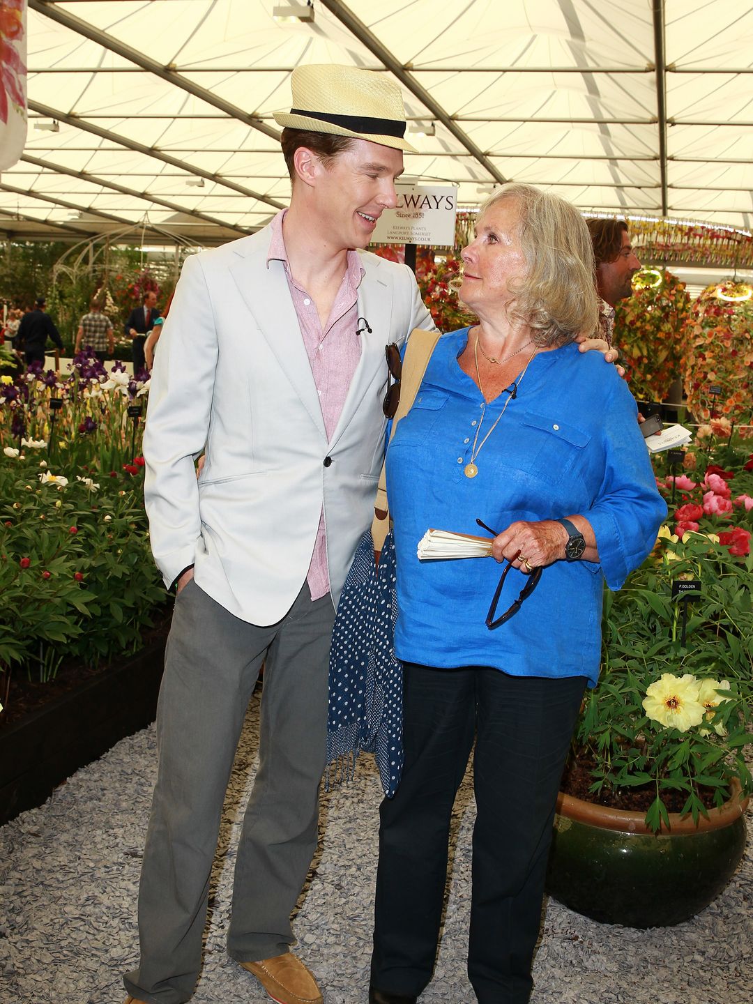 mother and son at chelsea flower show