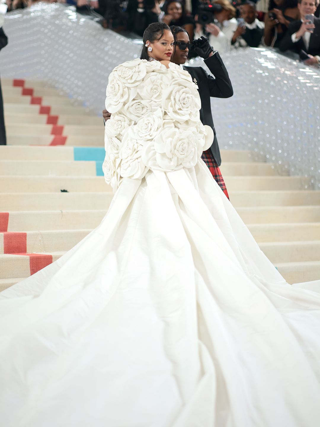 Rihanna wears a white Valentino Haute Couture gown to the Met Gala 2023
