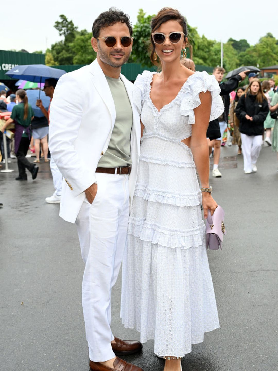 Lucy Mecklenburgh and Ryan Thomas in matching white outfits at Wimbledon