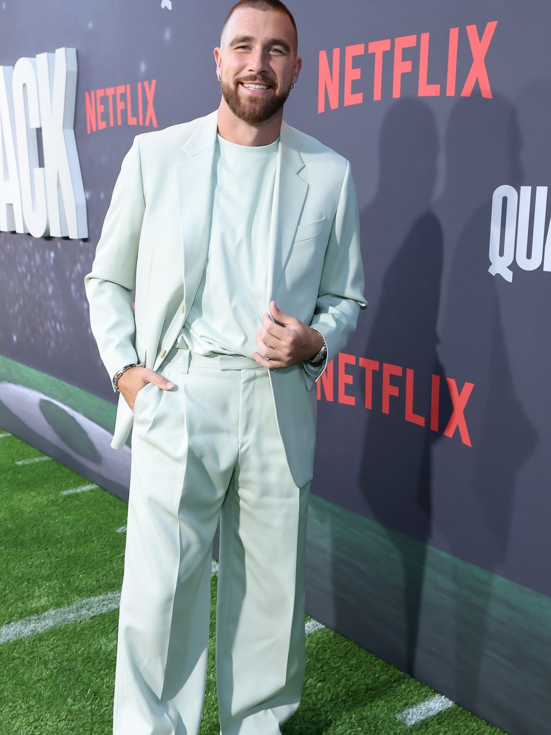  Travis Kelce attends the Netflix Premiere of "Quarterback" at Netflix Tudum Theater on July 11, 2023 in Los Angeles, California. (Photo by Randy Shropshire/Getty Images for Netflix)