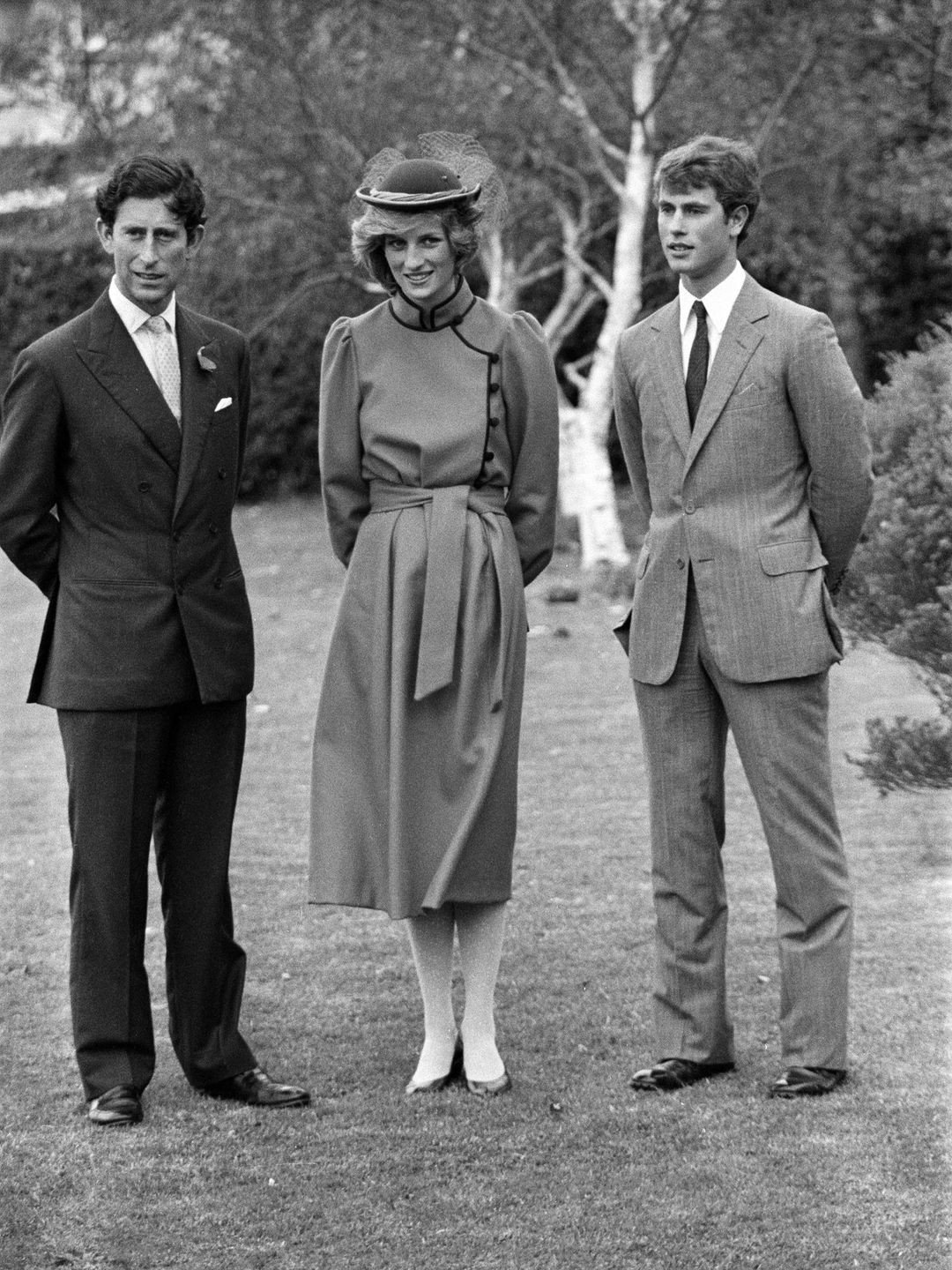 Black-and-white photo of King Charles with Princess Diana and Prince Edward in New Zealand